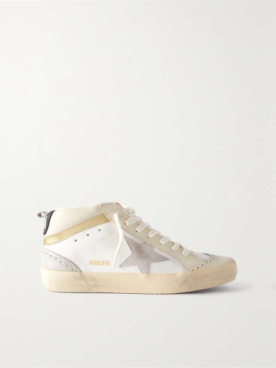 net-a-porter.com | Mid Star Sneakers aus Leder mit Velourslederbesätzen in Distressed-Optik