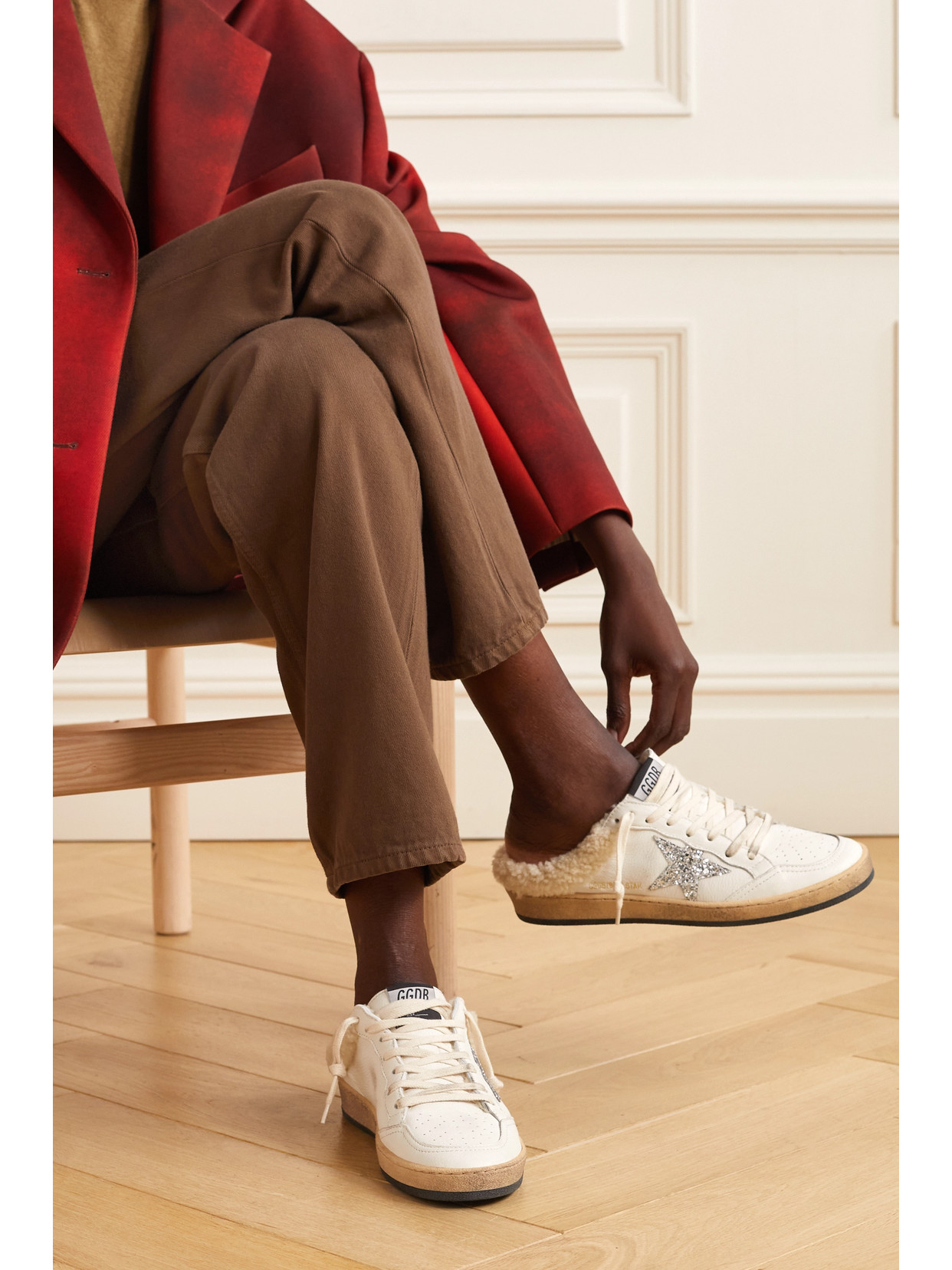 GOLDEN GOOSE BALL STAR SABOT SHEARLING-LINED LEATHER SLIP-ON SNEAKERS 