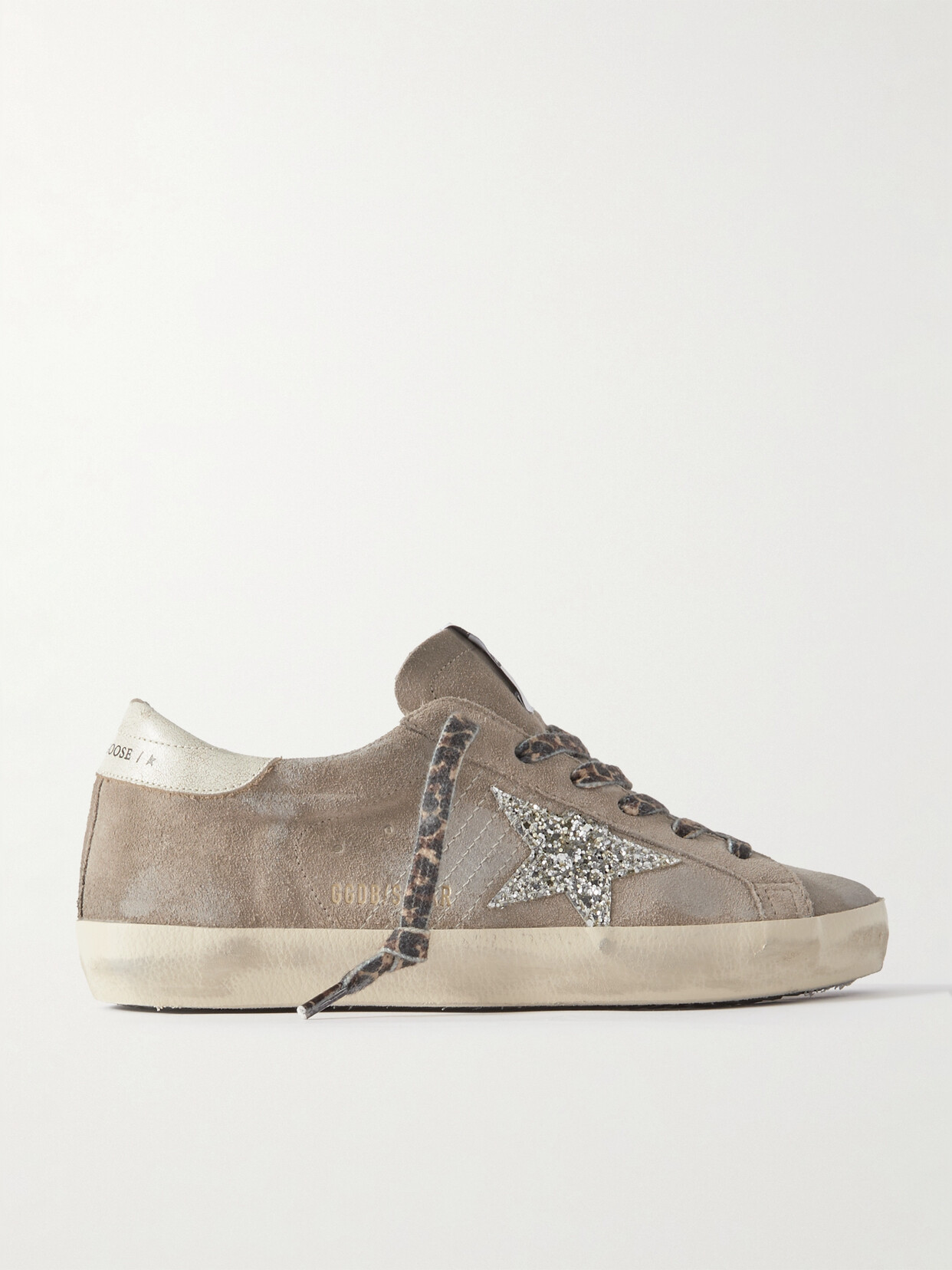 Golden Goose Super-star Leather-trimmed Distressed Glittered Suede Sneakers In Brown