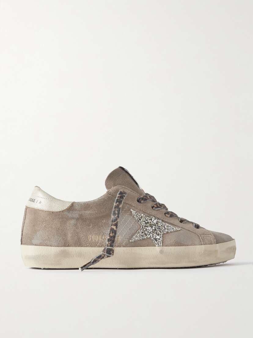 Golden Goose Super-star Leather-trimmed Distressed Glittered Suede Sneakers