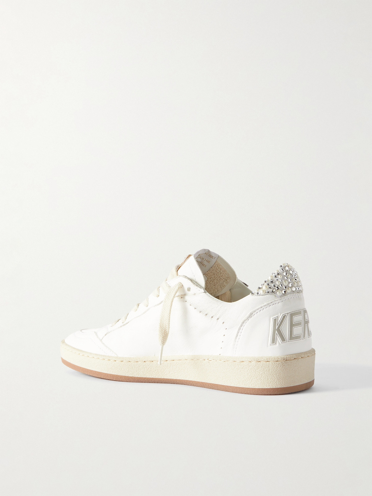 Shop Golden Goose Ball Star Shearling-lined Embellished Distressed Leather Sneakers In White