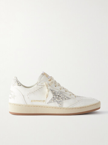 Golden Goose Ball Star shearling-lined embellished distressed leather sneakers