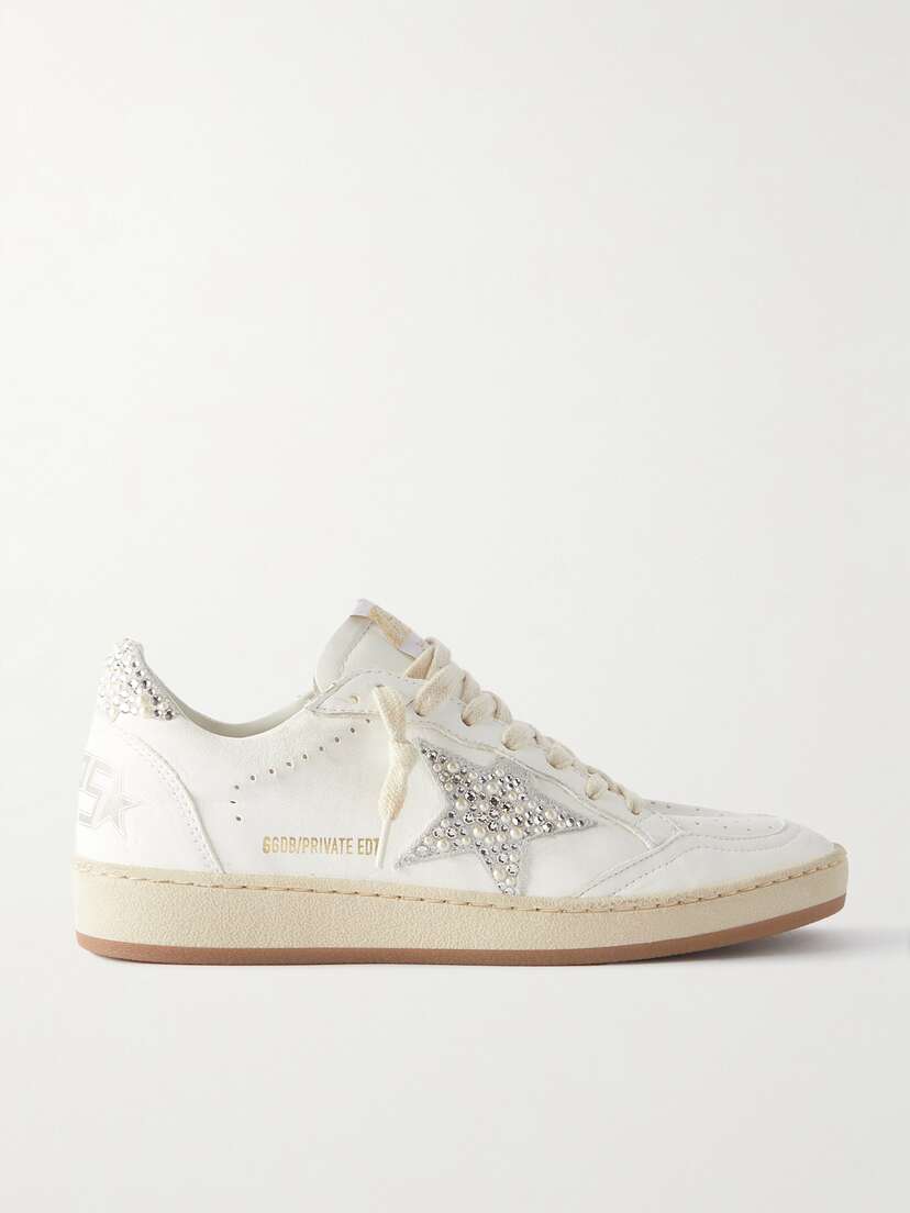 Golden Goose Ball Star Shearling-lined Embellished Distressed Leather Sneakers