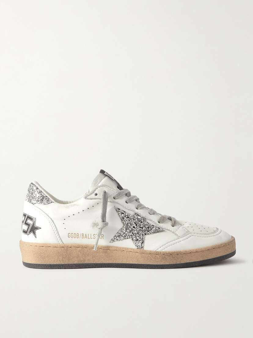 Golden Goose Ball Star Distressed Glittered Leather Sneakers