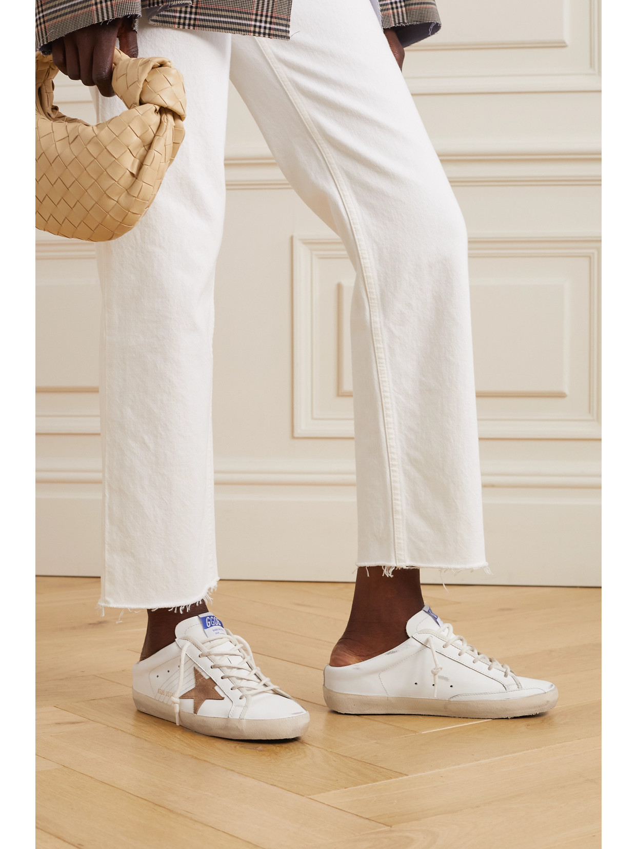 Shop Golden Goose Super-star Sabot Distressed Suede-trimmed Leather Slip-on Sneakers In White