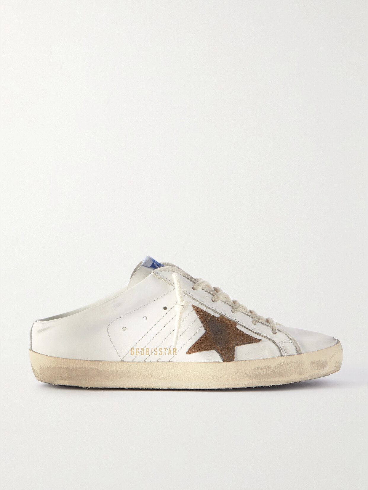 Golden Goose Super-star Sabot Distressed Suede-trimmed Leather Slip-on Sneakers In White