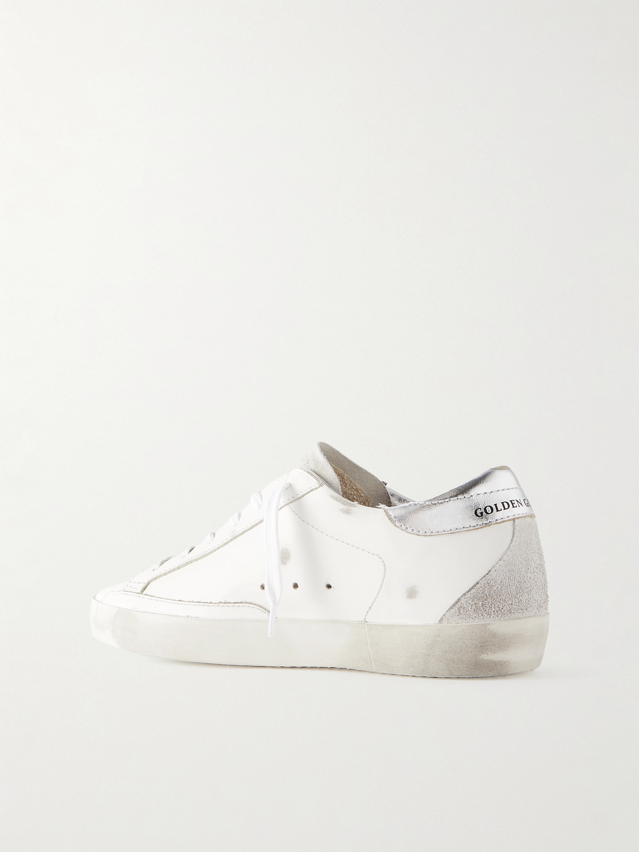 Shop Golden Goose Super-star Embellished Distressed Suede-trimmed Leather Sneakers In White