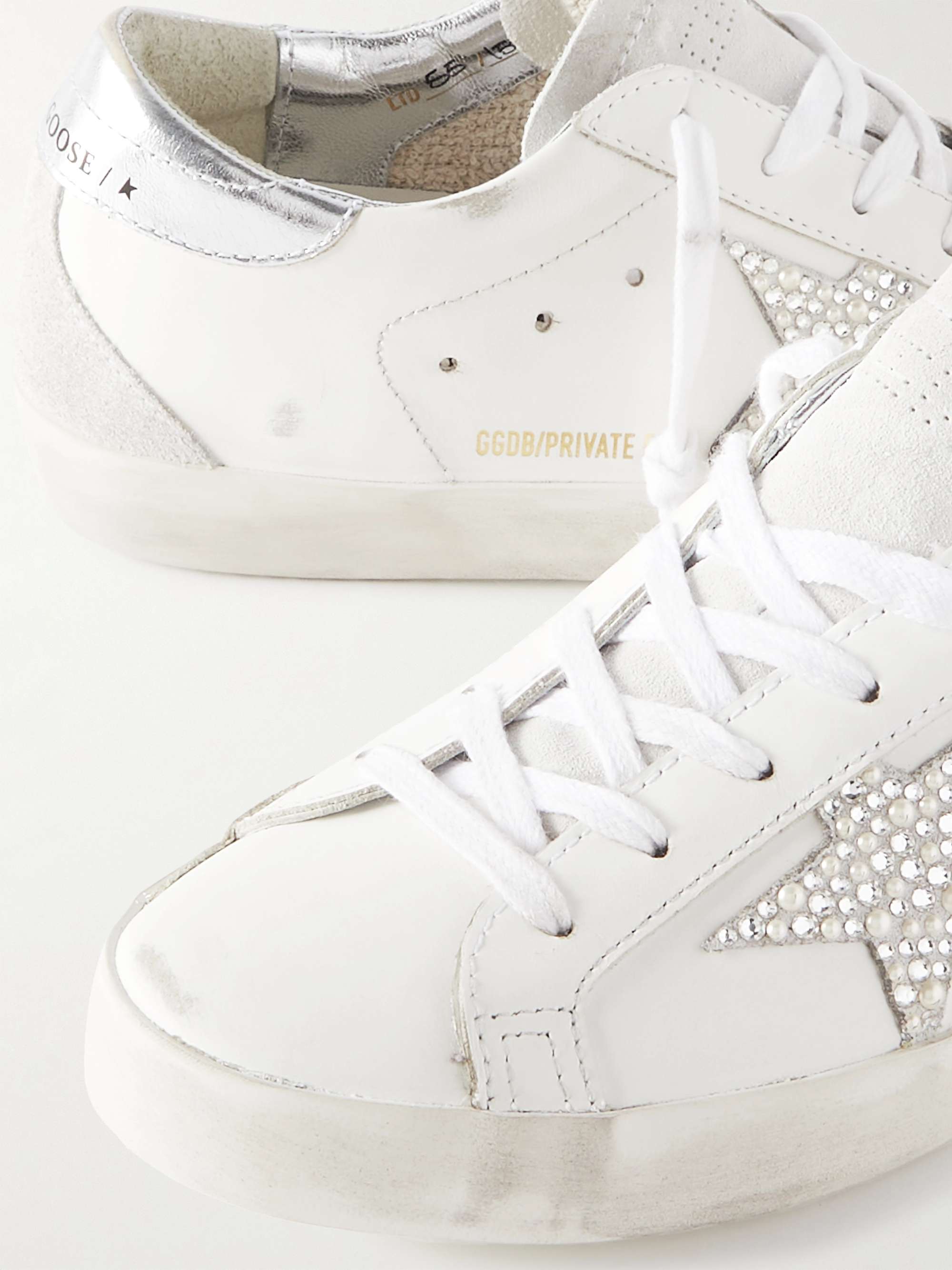 GOLDEN GOOSE Super-Star embellished distressed suede-trimmed leather ...