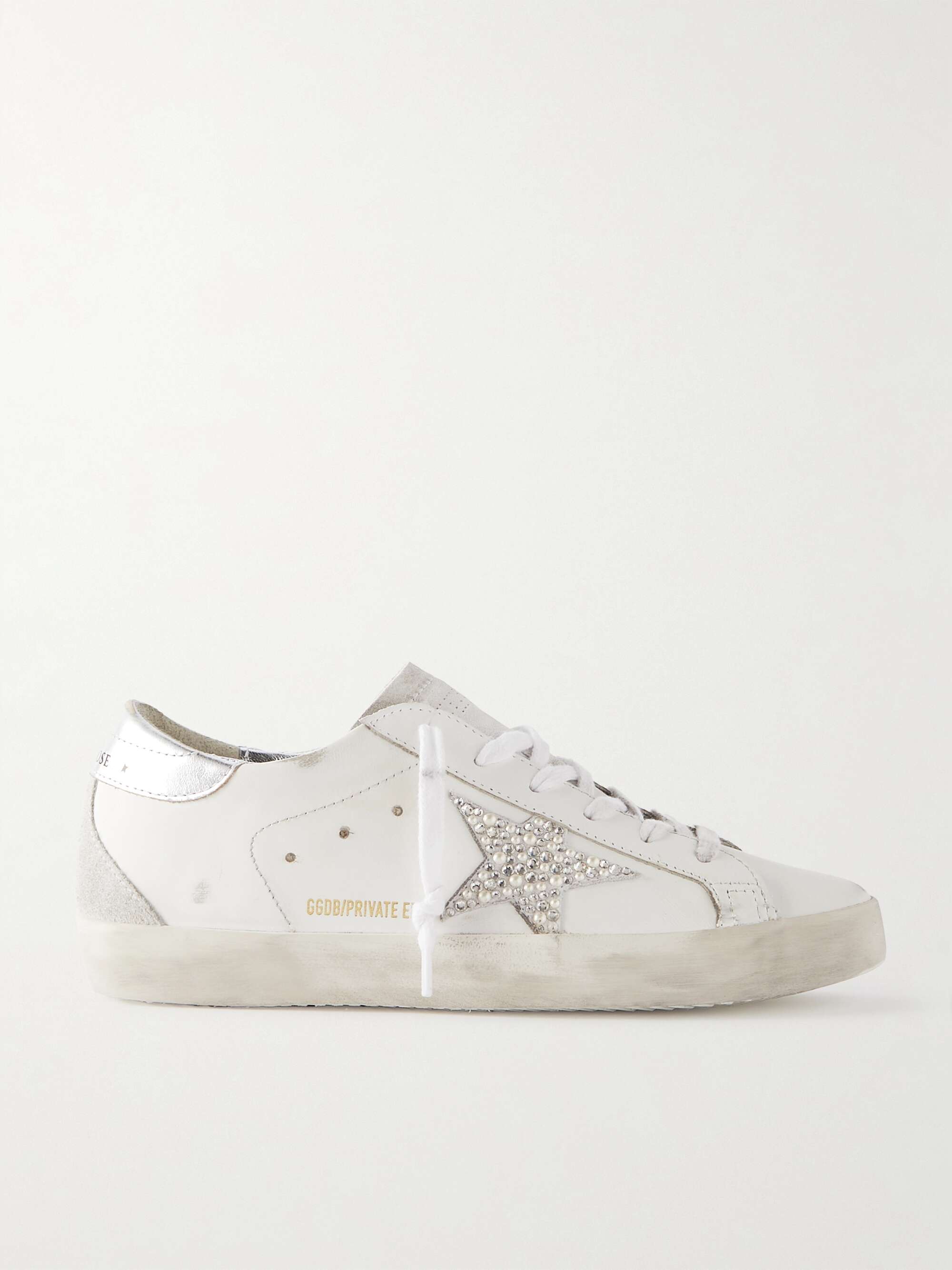 GOLDEN GOOSE Super-Star embellished distressed suede-trimmed leather ...