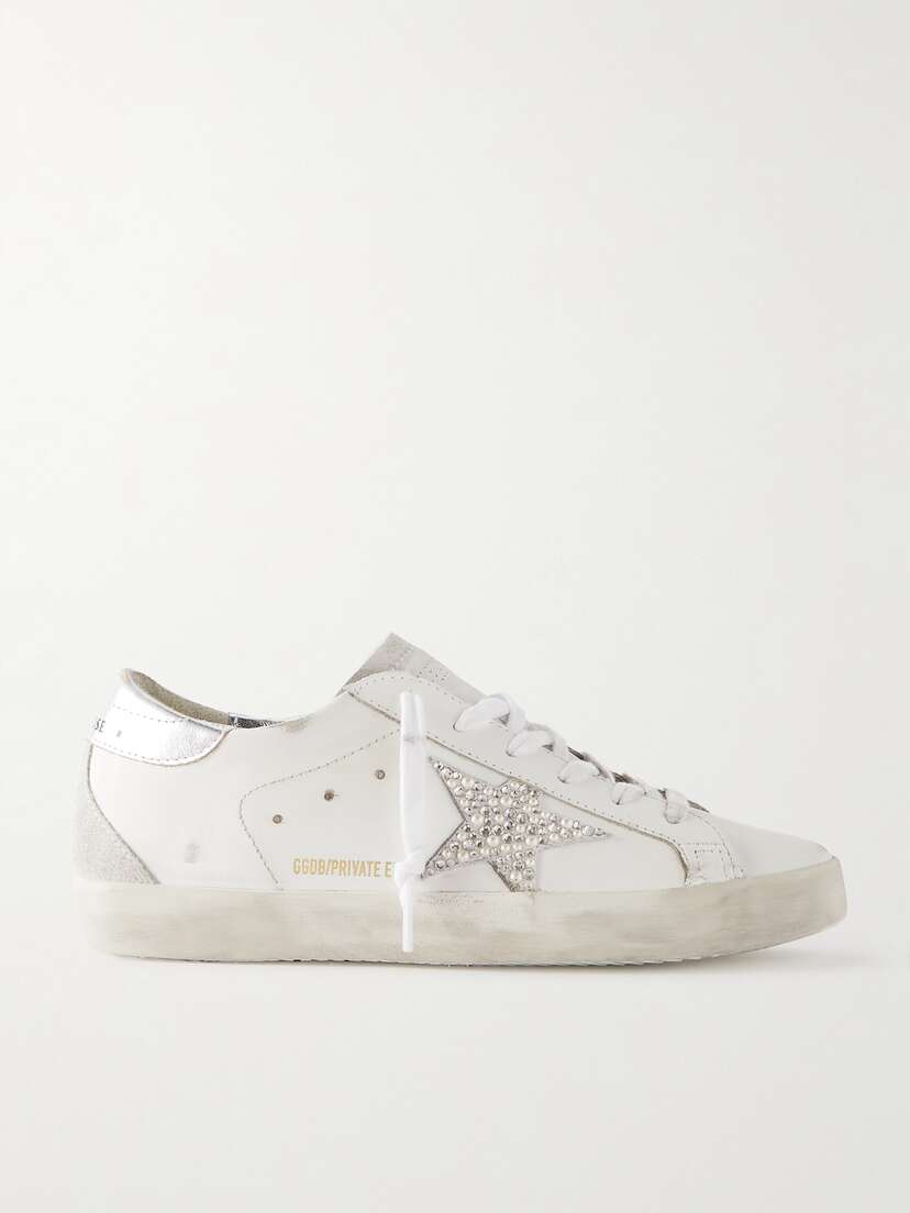 Golden Goose Super-star Embellished Distressed Suede-trimmed Leather Sneakers