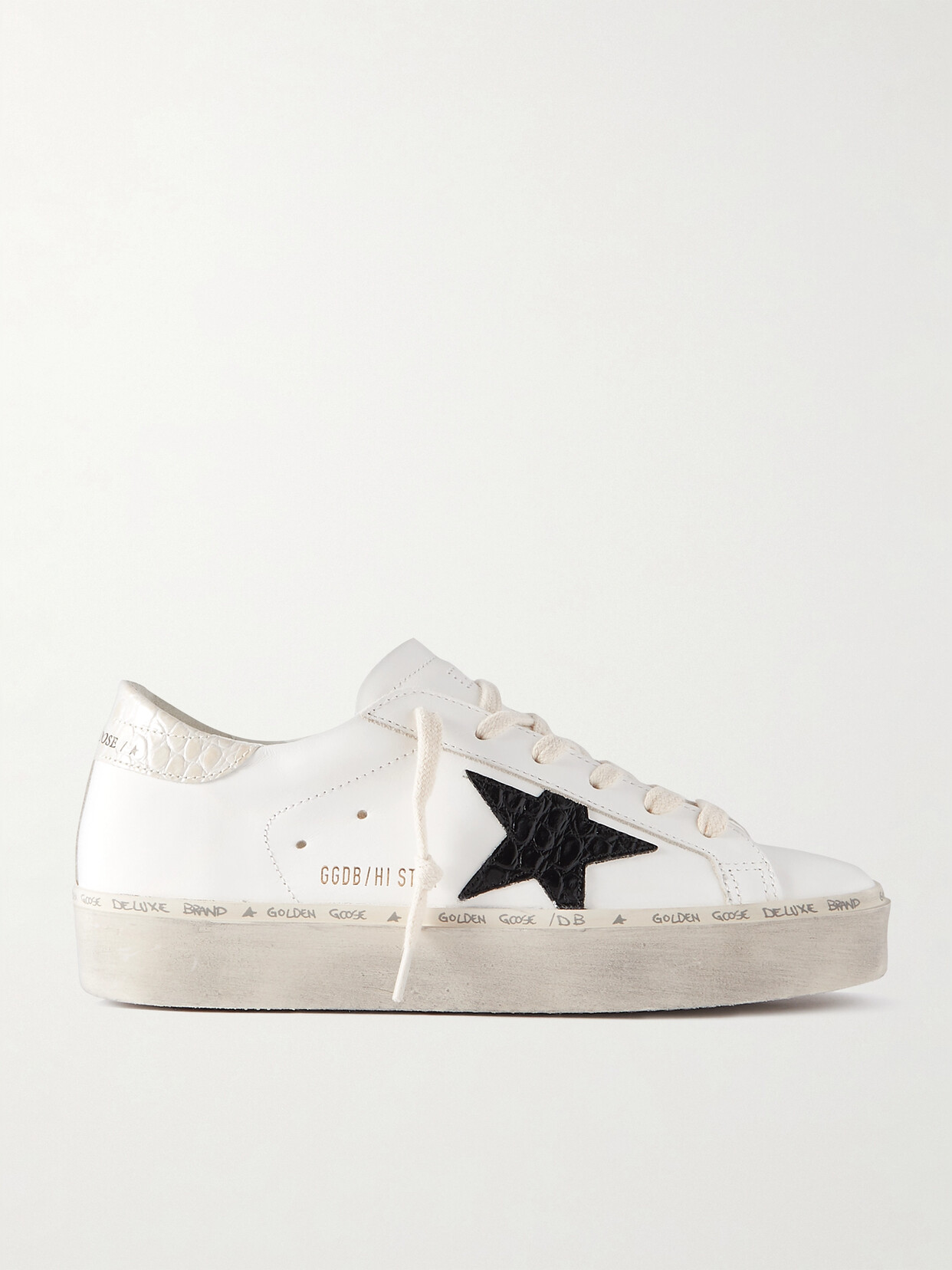 Golden Goose Hi Star Distressed Leather Sneakers - White