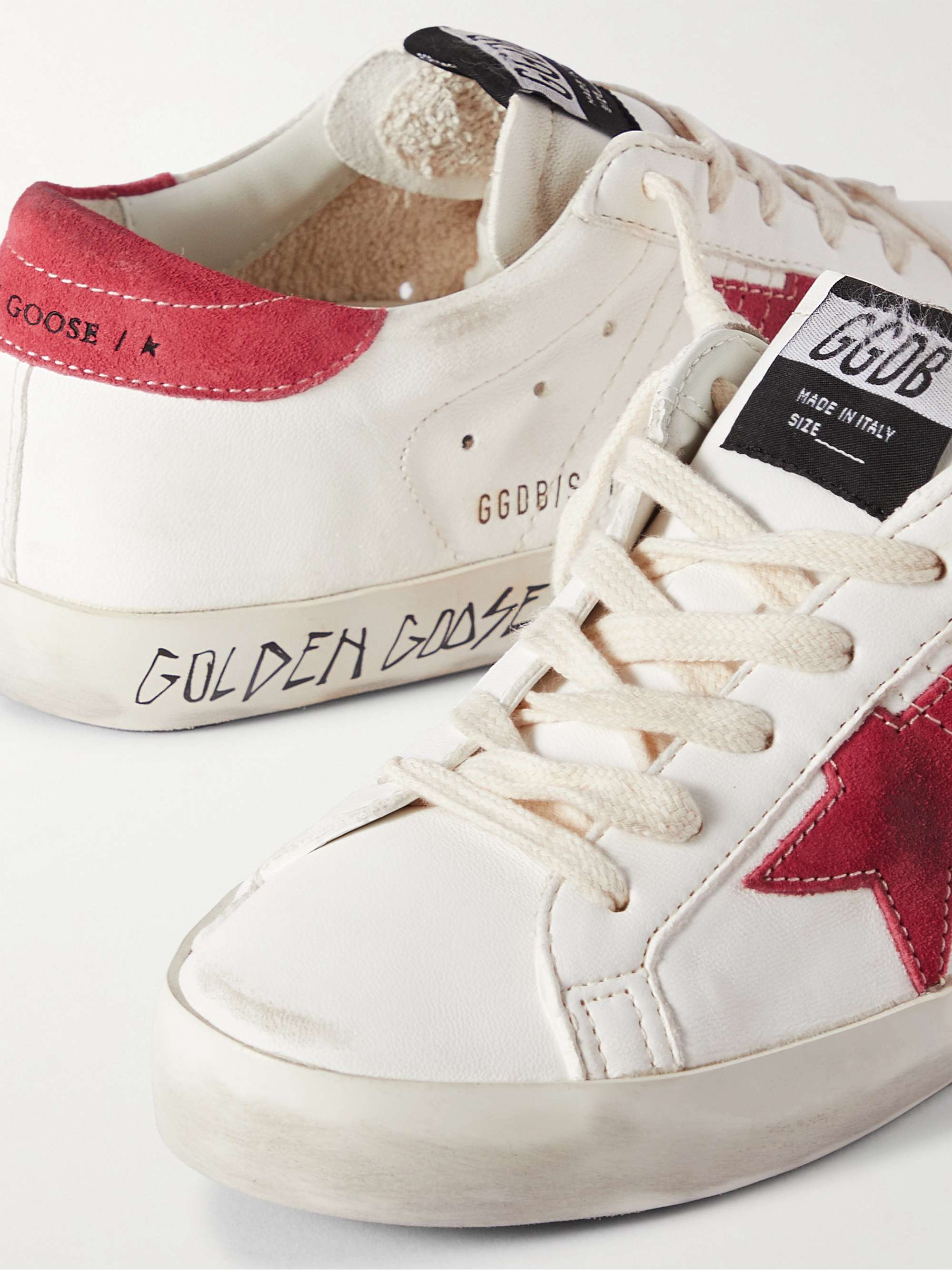 GOLDEN GOOSE Super-Star suede-trimmed distressed leather sneakers |  NET-A-PORTER