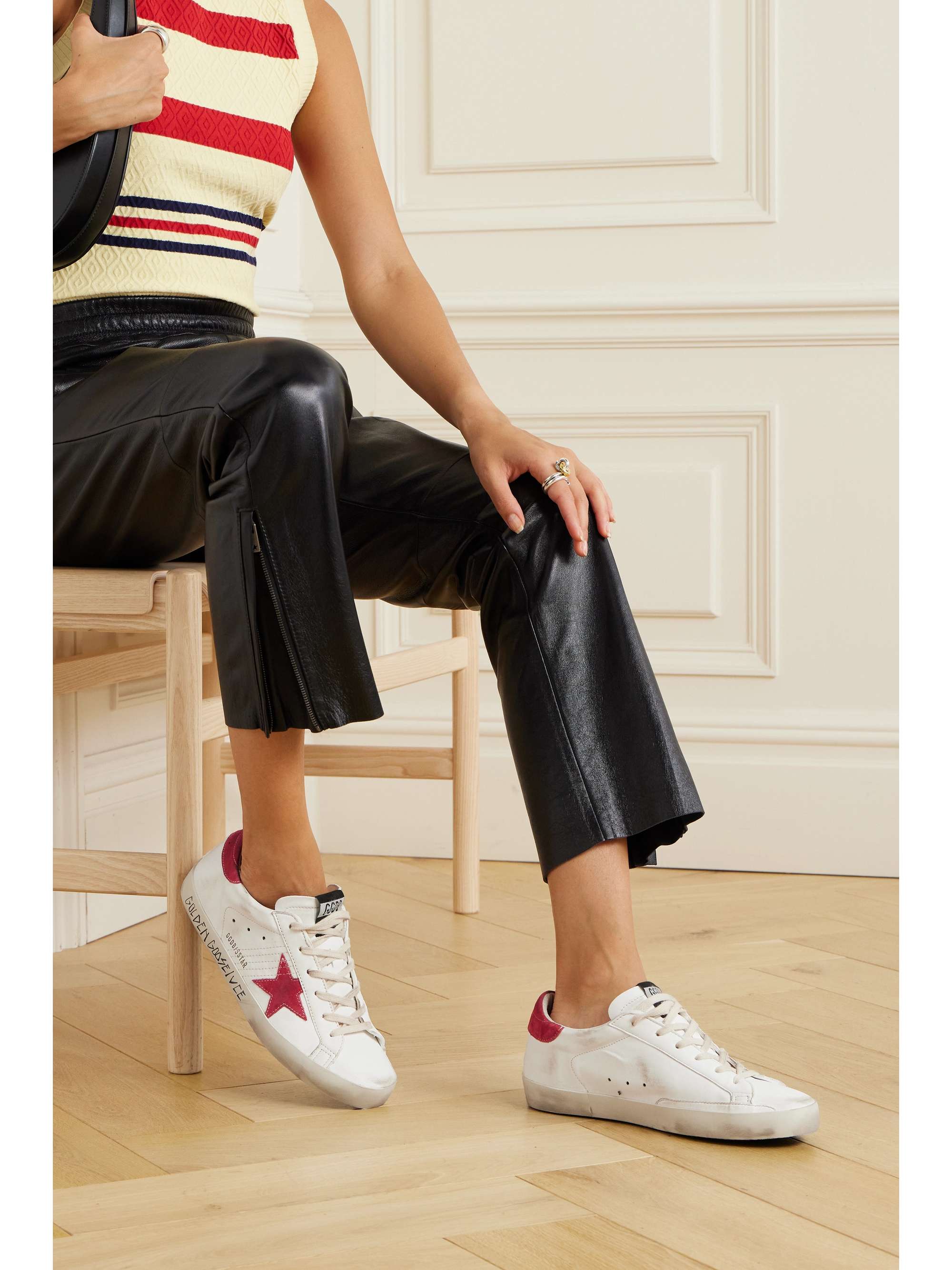 GOLDEN GOOSE Super-Star suede-trimmed distressed leather sneakers |  NET-A-PORTER