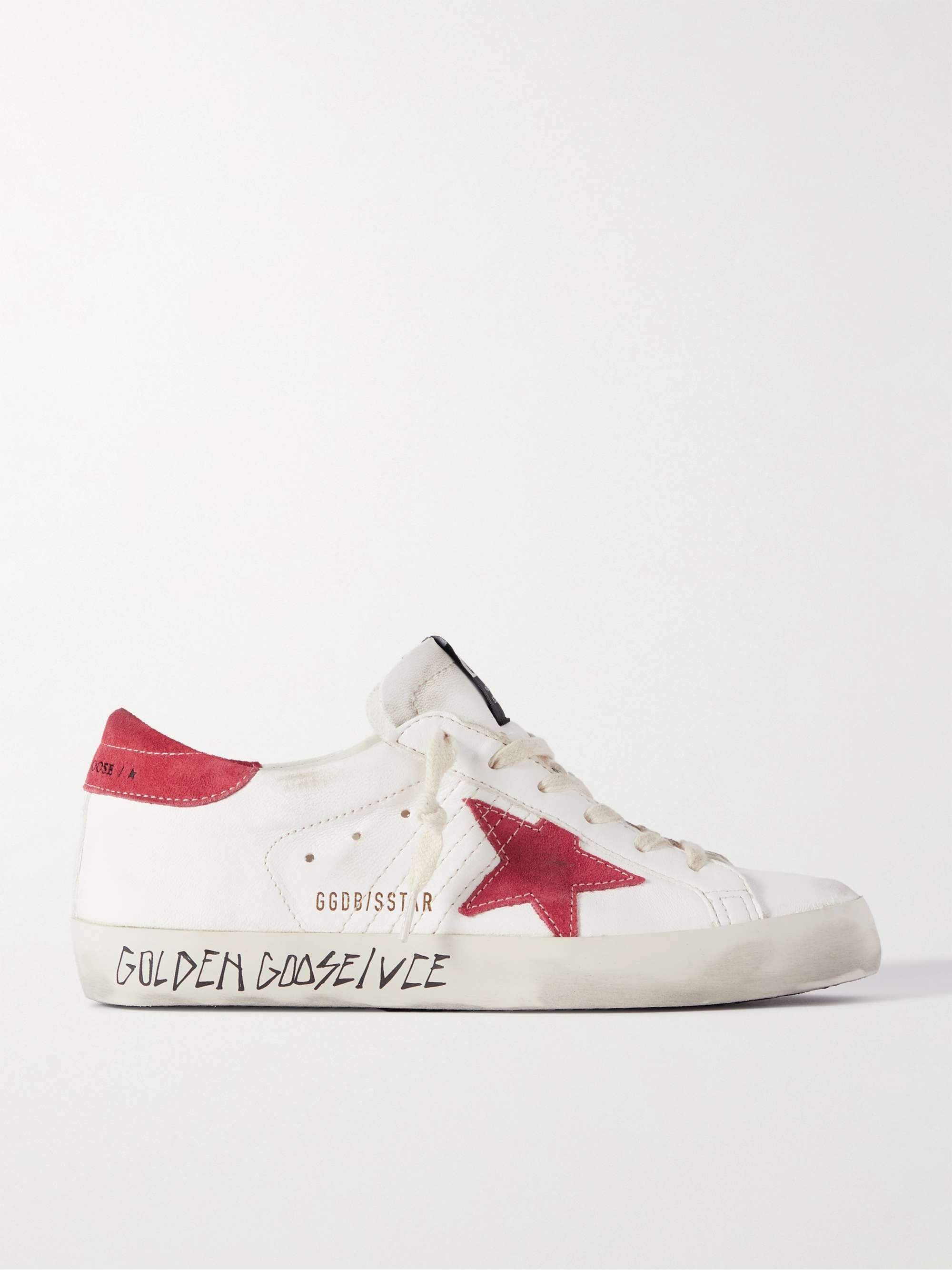 GOLDEN GOOSE Super-Star suede-trimmed distressed leather sneakers |  NET-A-PORTER