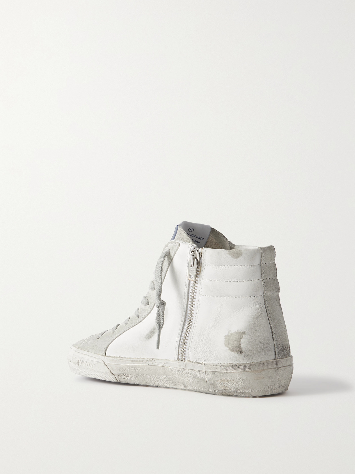 GOLDEN GOOSE SLIDE DISTRESSED SUEDE AND LEATHER HIGH-TOP SNEAKERS