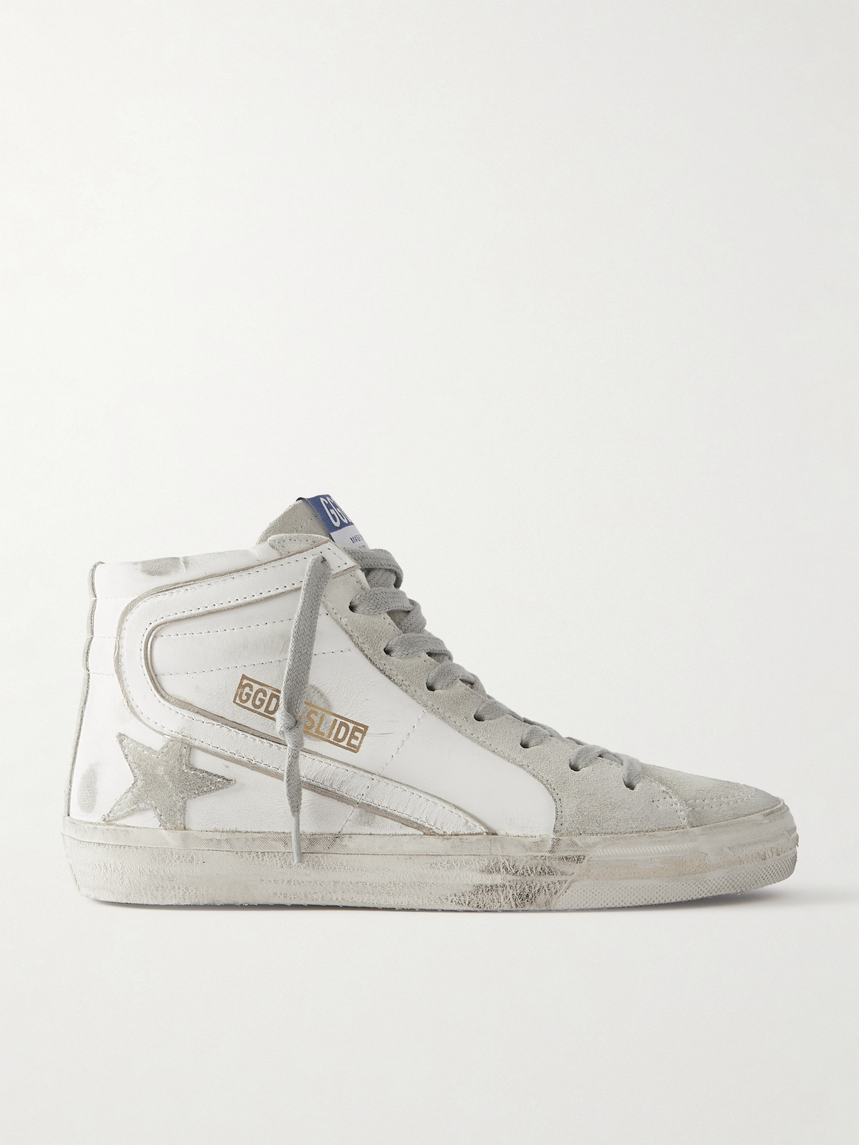 Golden Goose Deluxe Brand - Slide Distressed Suede And Leather High-top Sneakers - White