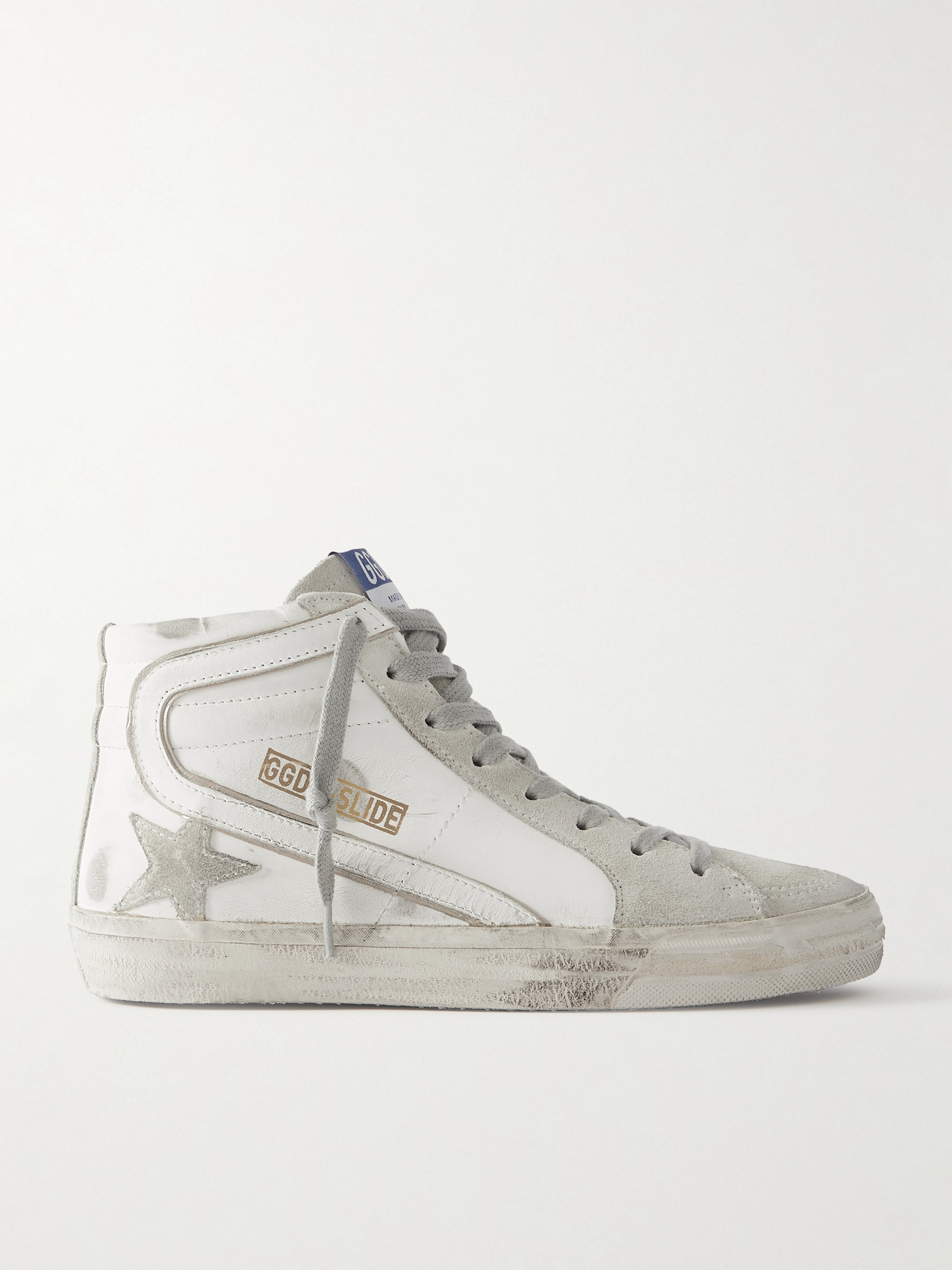 Golden Goose Slide distressed suede and leather high-top sneakers