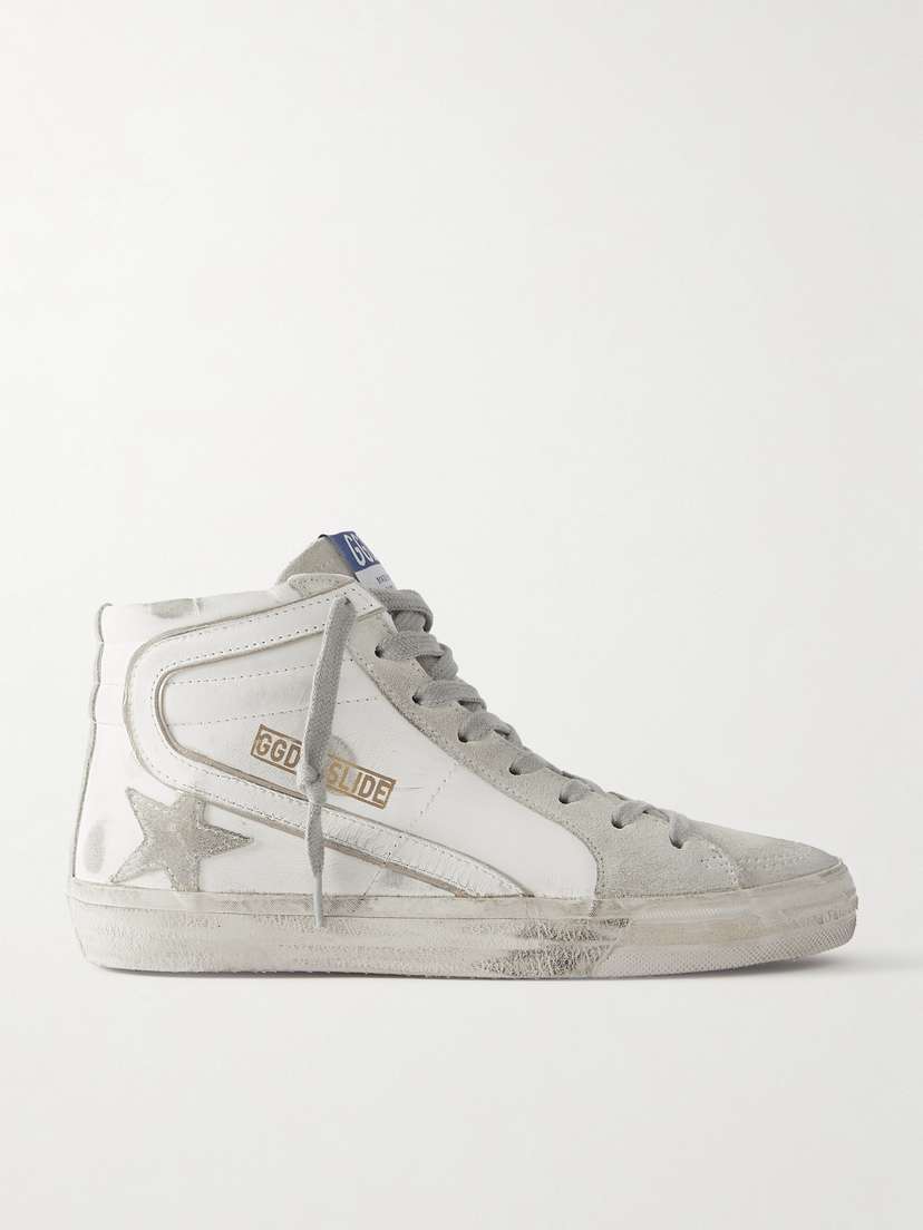 Golden Goose Slide Distressed Suede And Leather High-top Sneakers