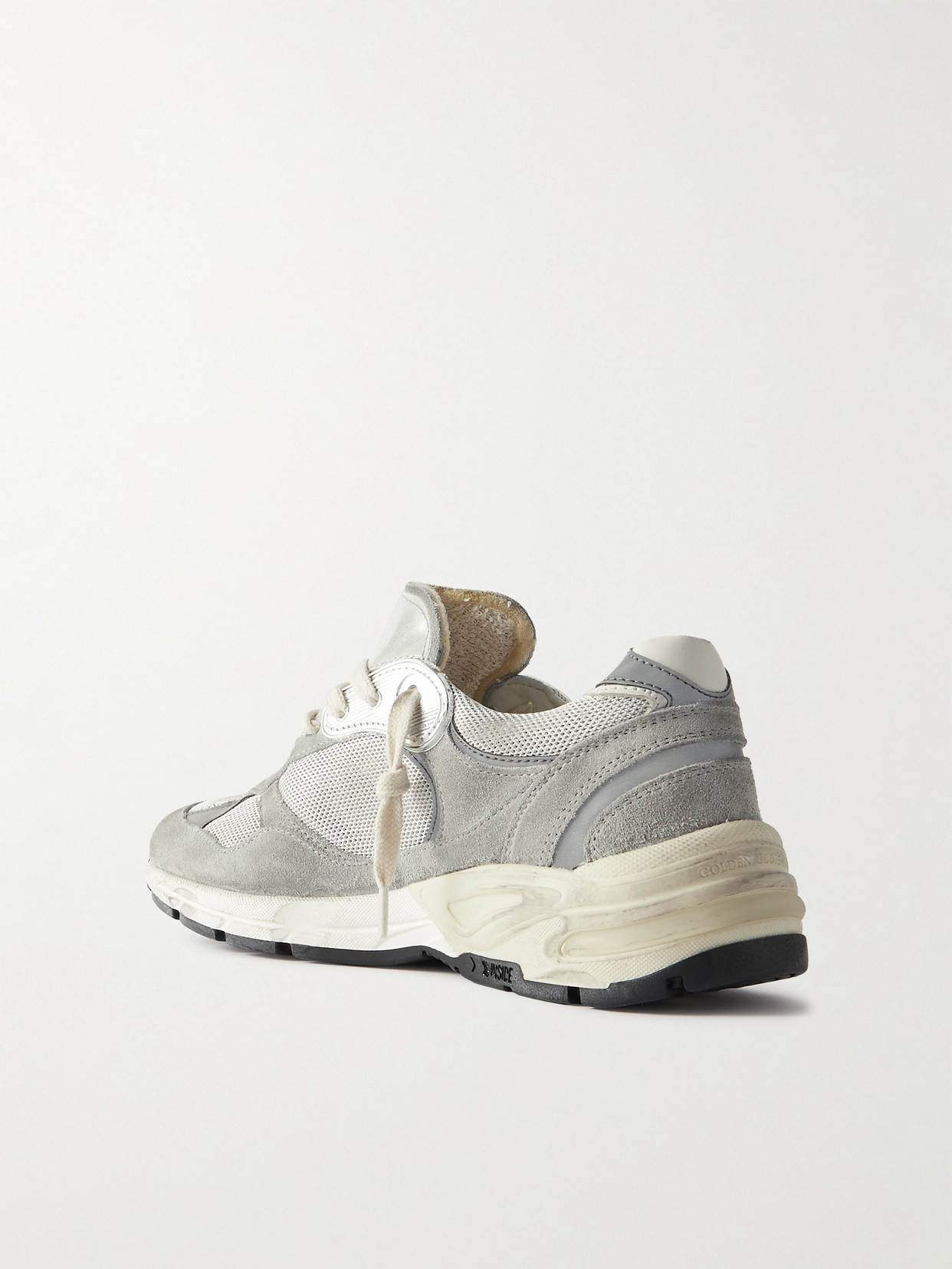 GOLDEN GOOSE DAD-STAR DISTRESSED LEATHER-TRIMMED MESH AND SUEDE SNEAKERS
