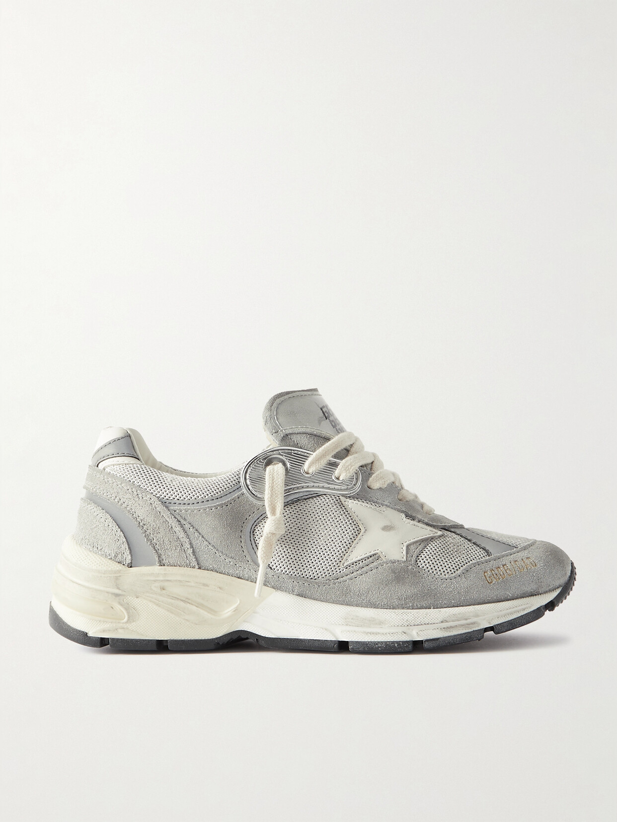 Golden Goose Dad-star Distressed Leather-trimmed Mesh And Suede Sneakers In Gray