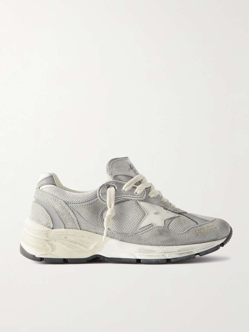 Golden Goose Dad-star Distressed Leather-trimmed Mesh And Suede Sneakers