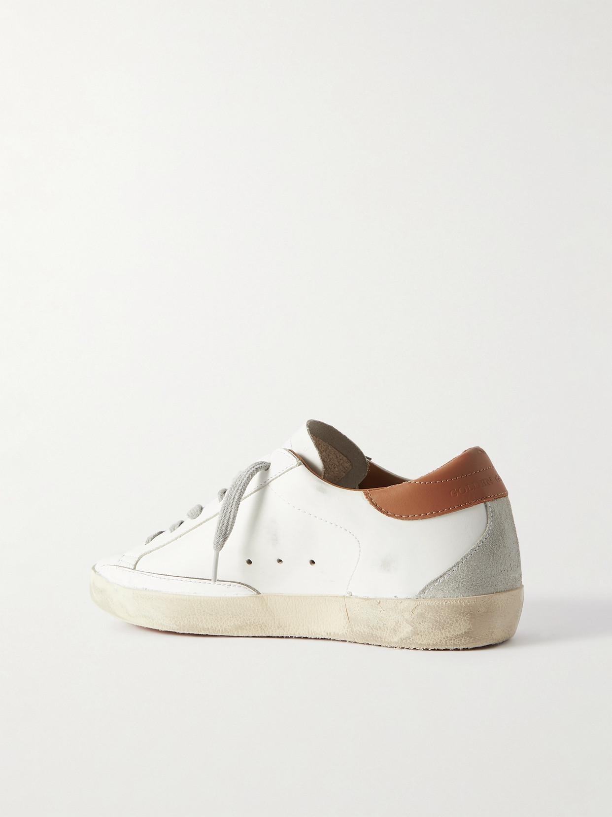 Shop Golden Goose Super-star Suede-trimmed Distressed Leather Sneakers In White