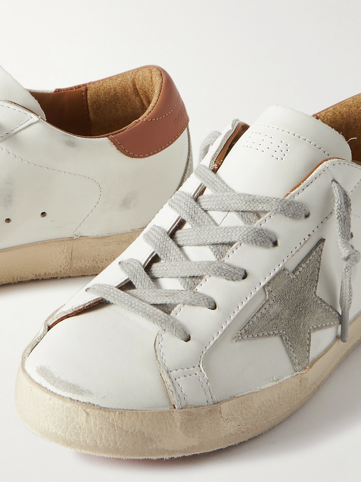 Golden Goose Super-star Sneakers In Nappa Leather With Suede Star And Light Brown Heel Tab Shoes In White