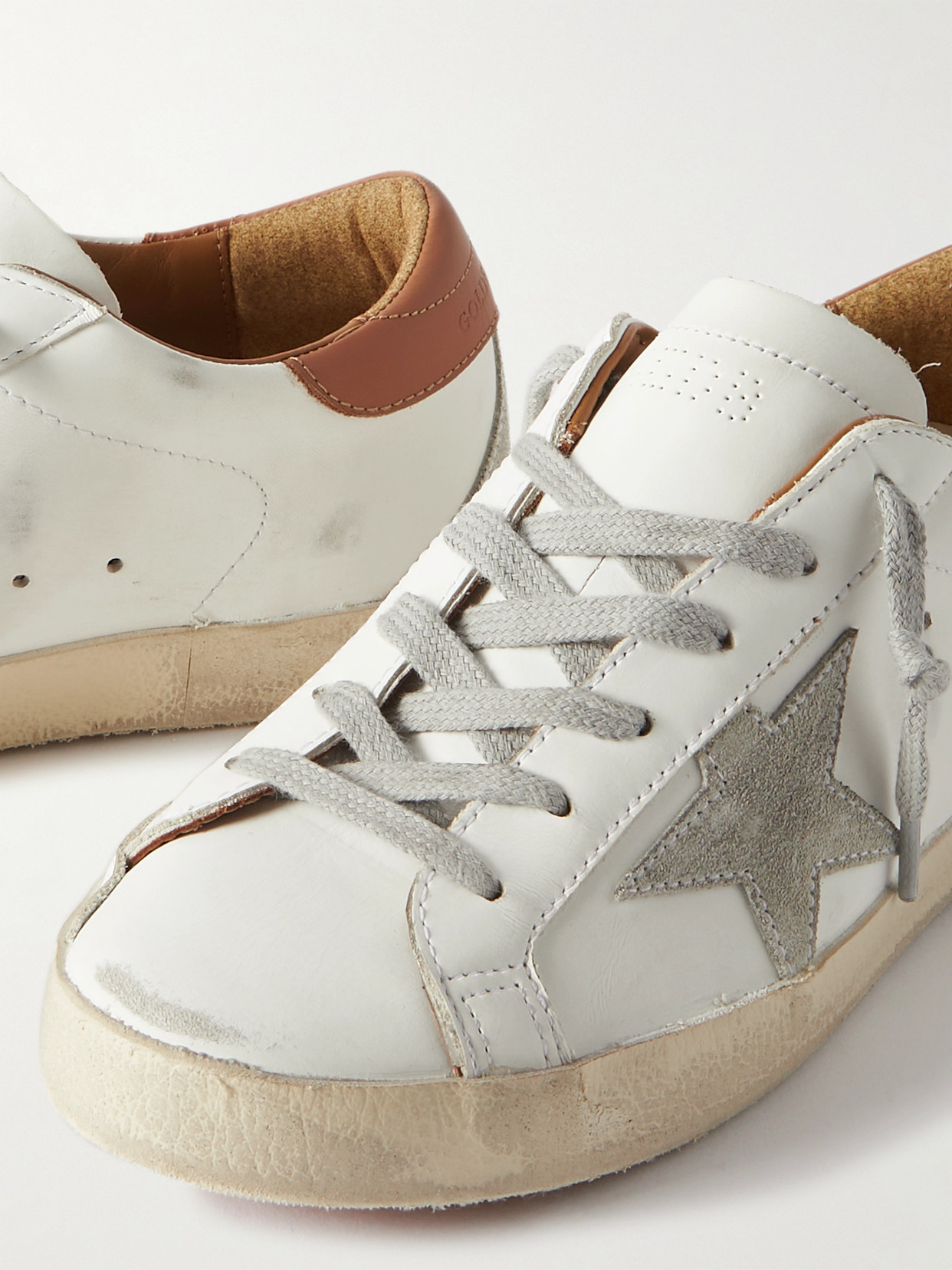 Shop Golden Goose Super-star Suede-trimmed Distressed Leather Sneakers In White