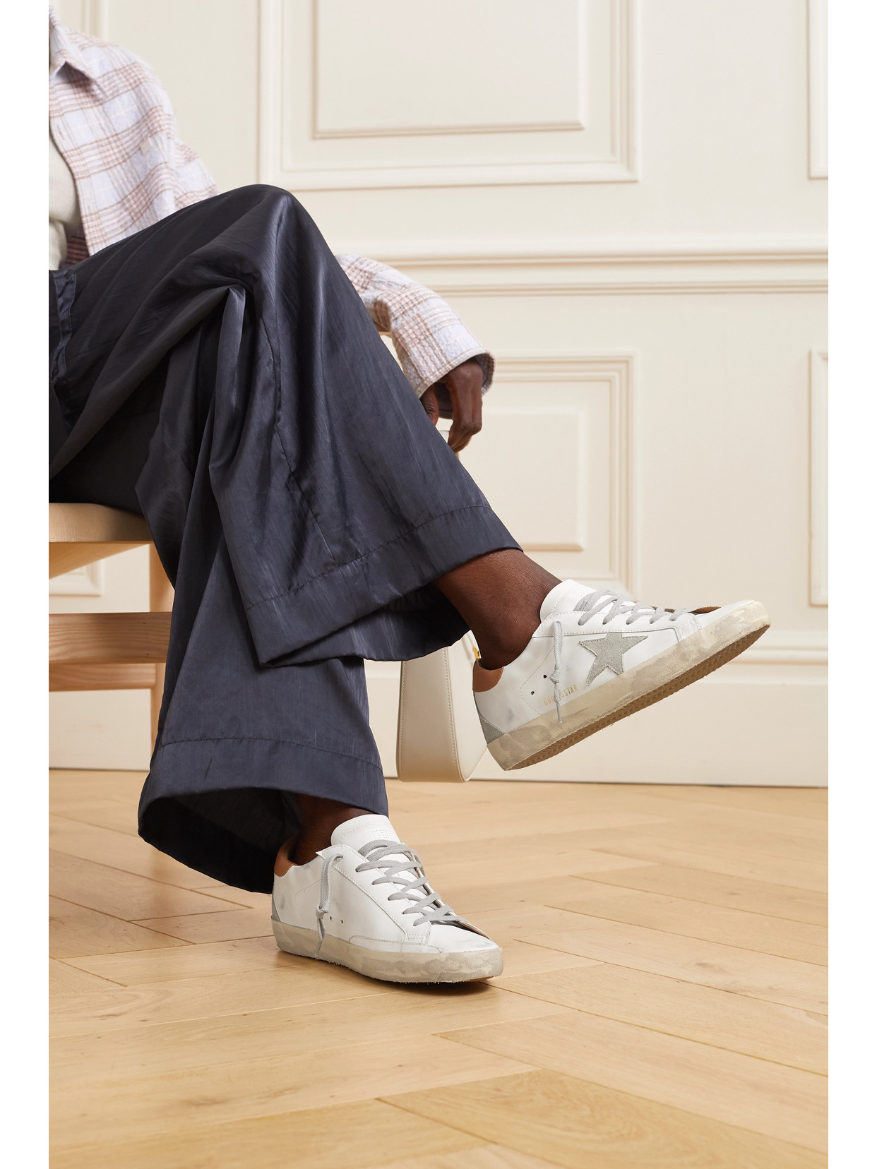Golden Goose Super-star Sneakers In Nappa Leather With Suede Star And Light Brown Heel Tab Shoes In White