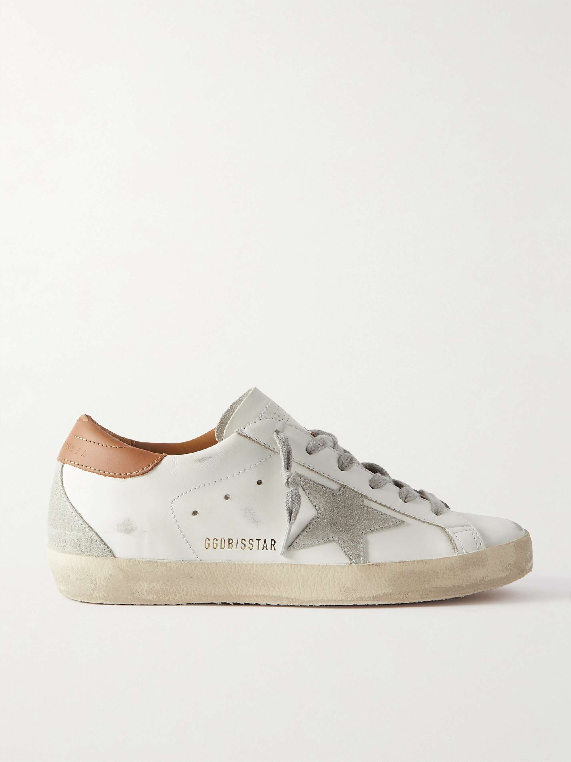 GOLDEN GOOSE Super-Star suede-trimmed distressed leather sneakers | NET ...