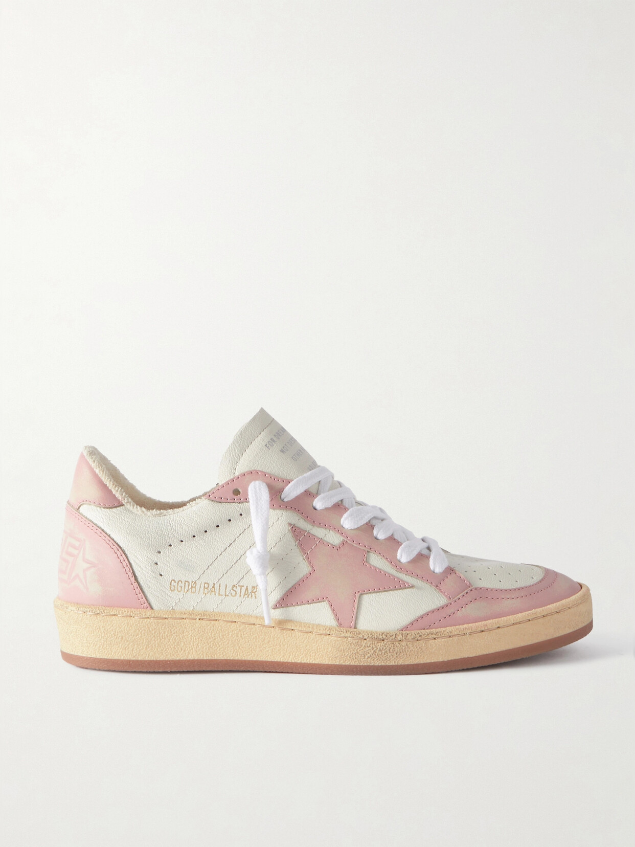 Golden Goose Ball Star Distressed Leather Sneakers - Pink