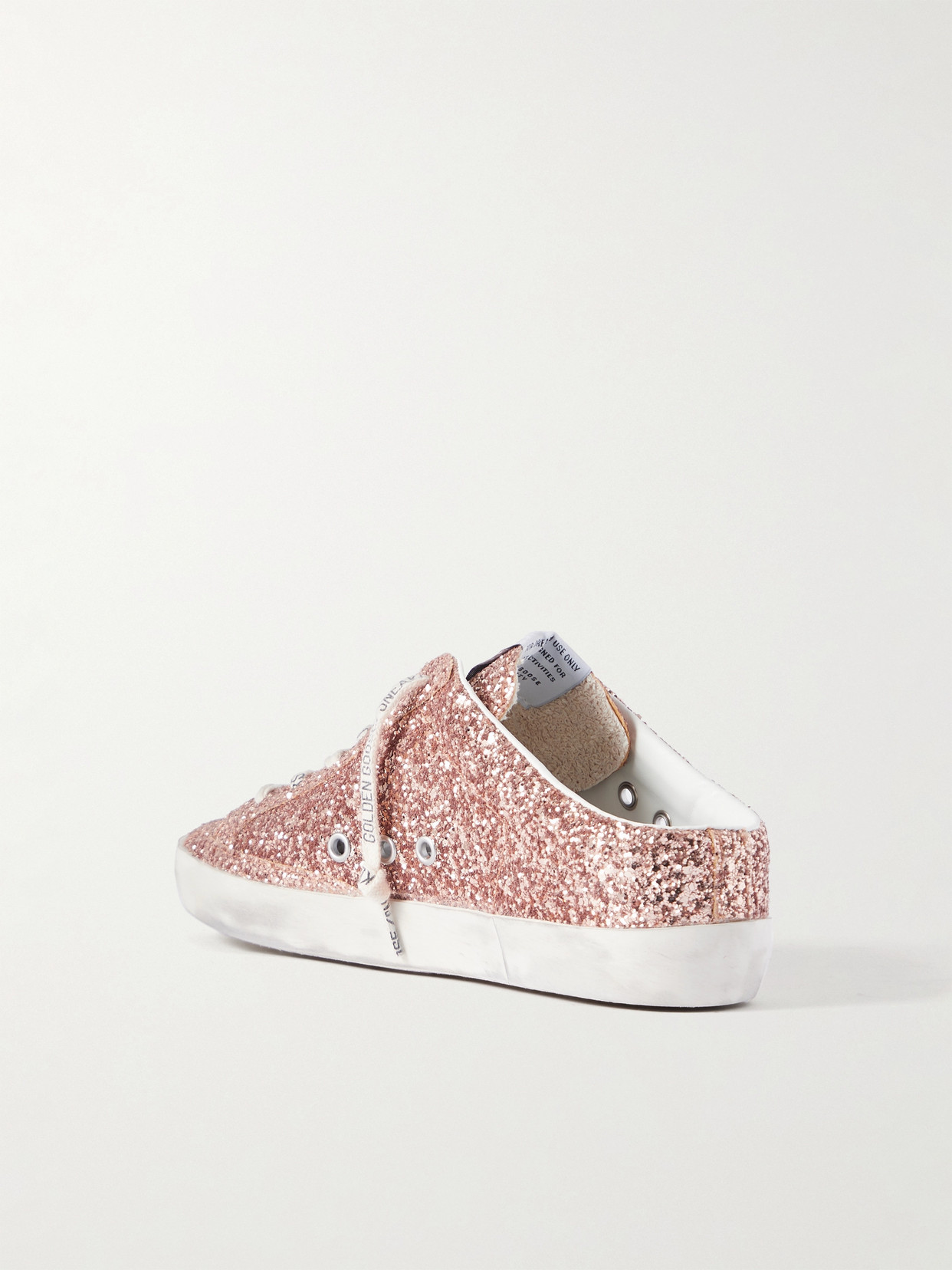 Golden Goose Super-star Sabot Distressed Suede-trimmed Glittered Leather Slip-on Sneakers In Orange