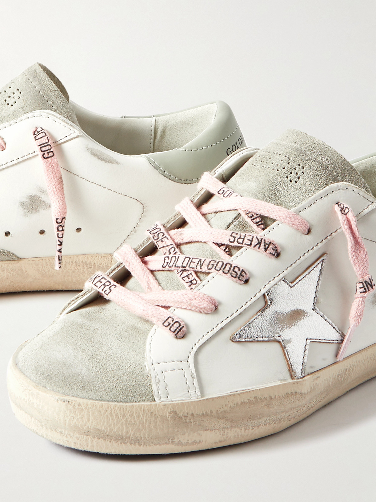 Shop Golden Goose Super-star Distressed Leather And Suede Sneakers In White