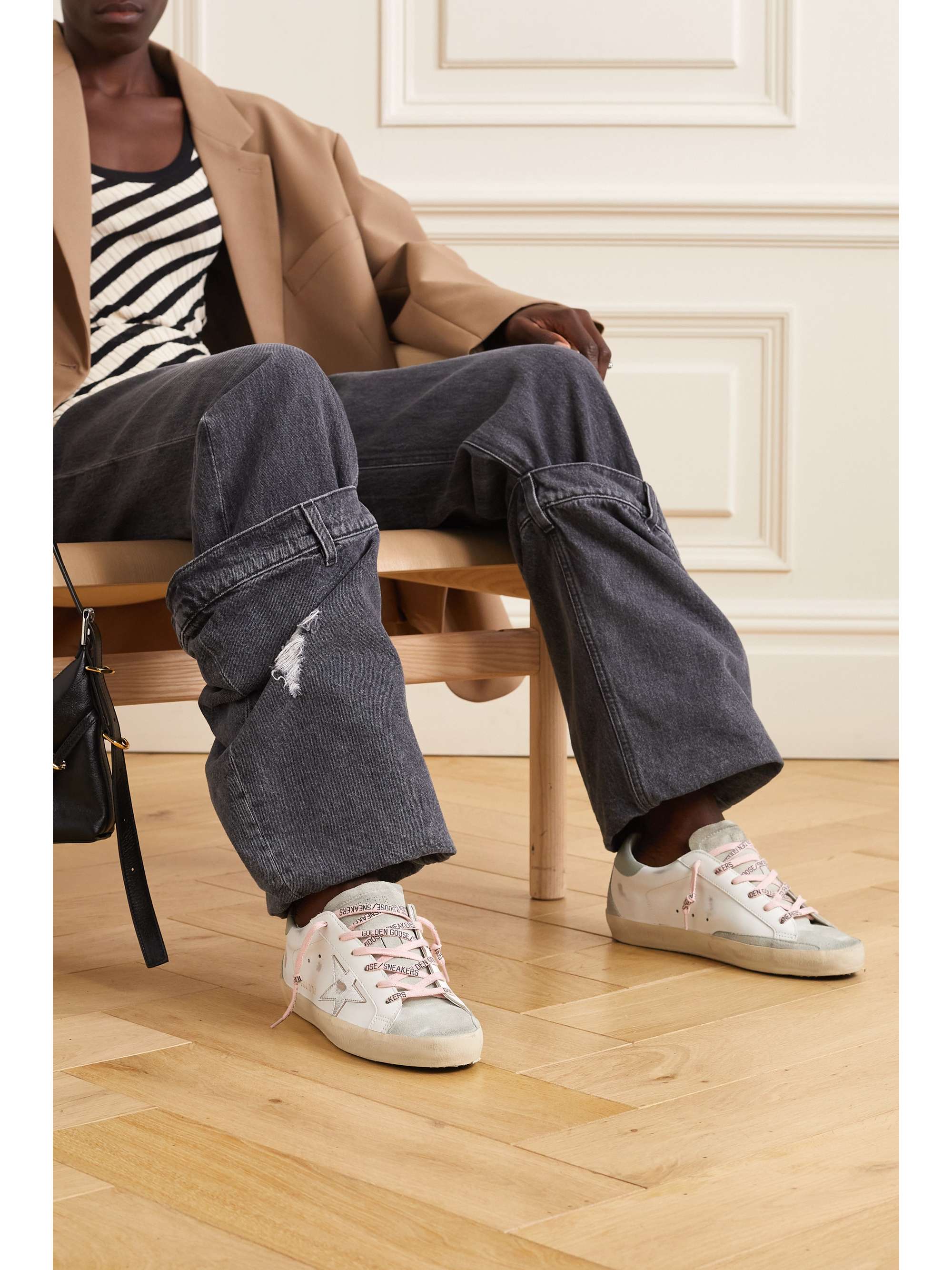 GOLDEN GOOSE Super-Star distressed leather and suede sneakers | NET-A-PORTER