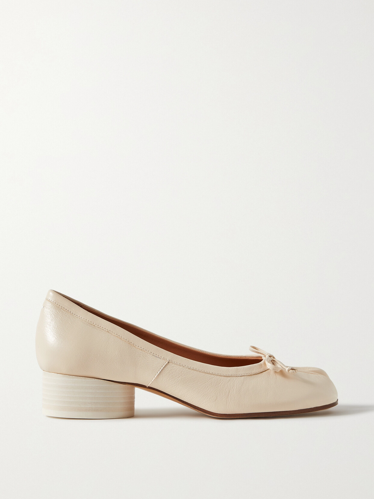 Shop Maison Margiela Tabi Split-toe Leather Ballet Flats In White