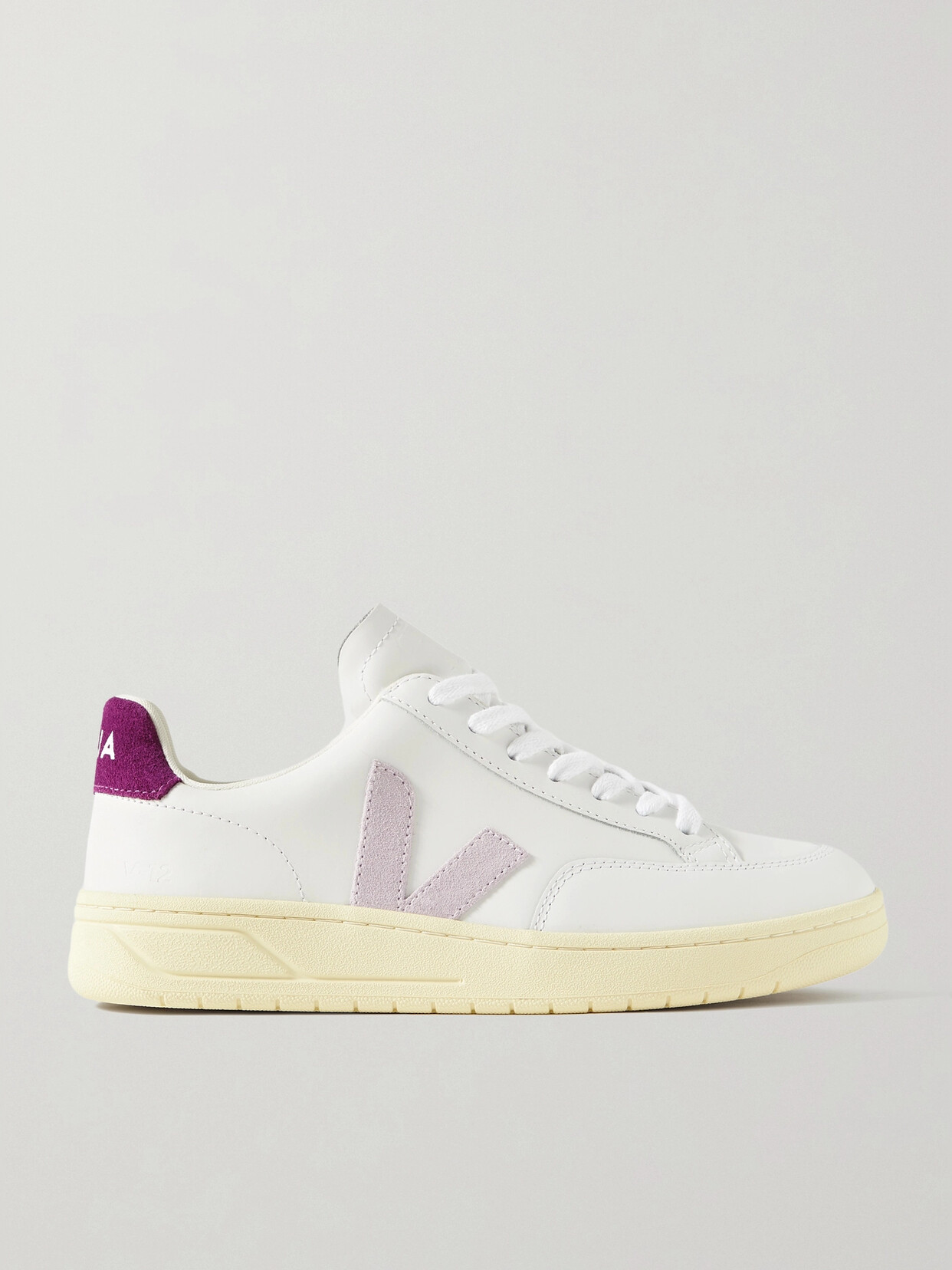 Veja V-12 Suede-trimmed Leather Sneakers - White