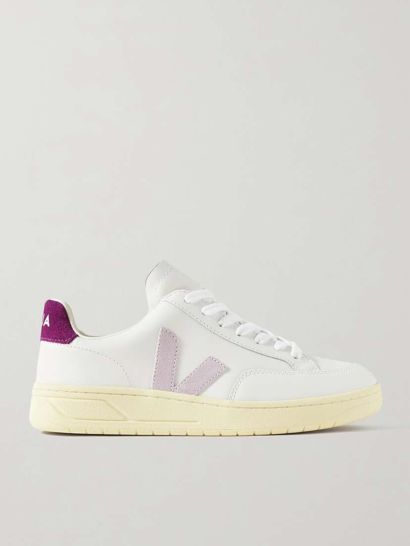 Veja V-12 Suede-trimmed Leather Sneakers