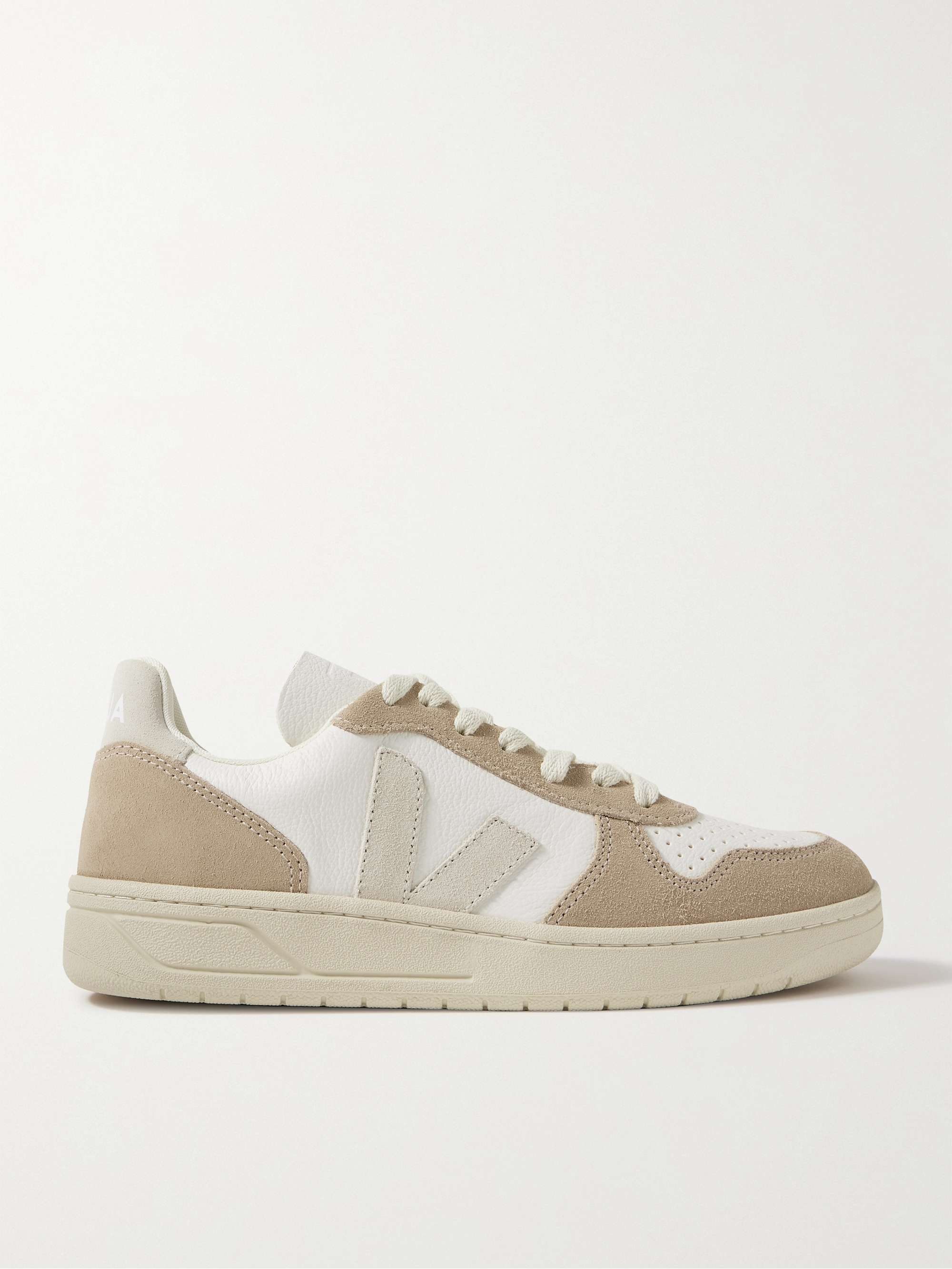 VEJA V-10 suede-trimmed leather sneakers | NET-A-PORTER