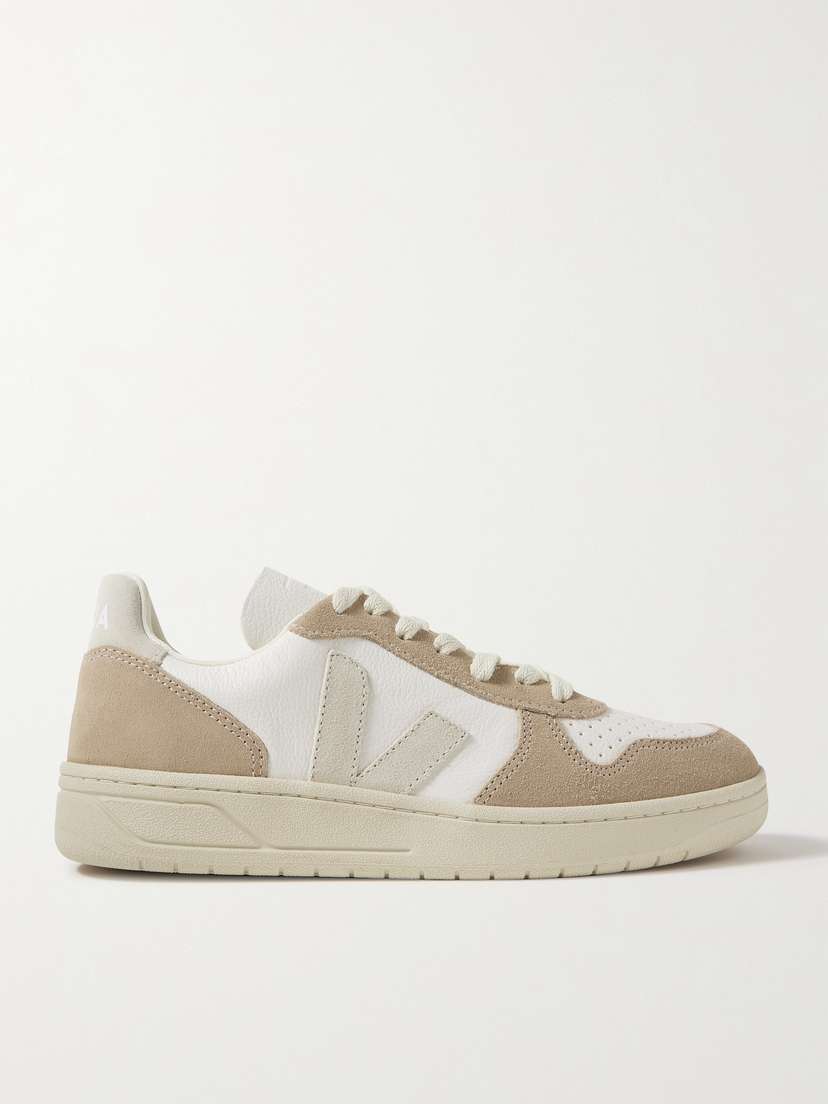 Veja V-10 Suede-trimmed Leather Sneakers