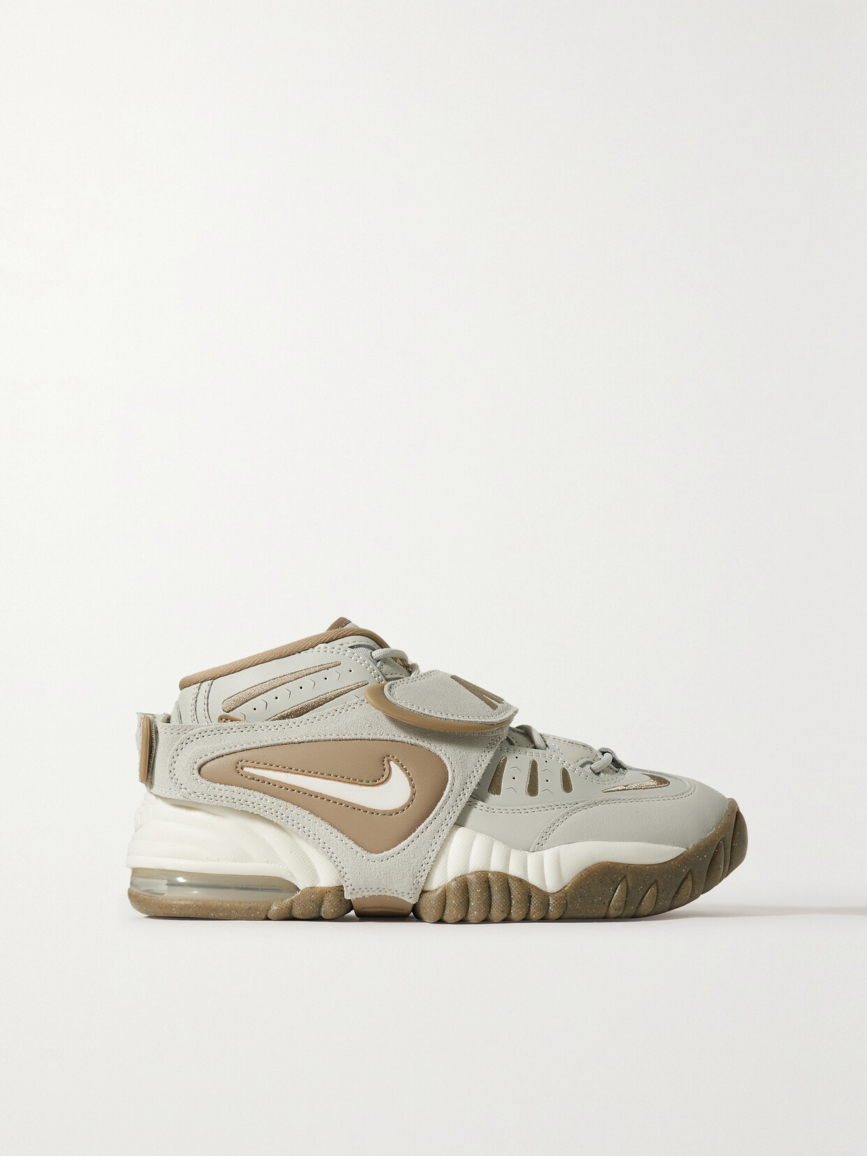 Nike Air Adjust Force Embroidered Leather And Suede Trainers In Grey