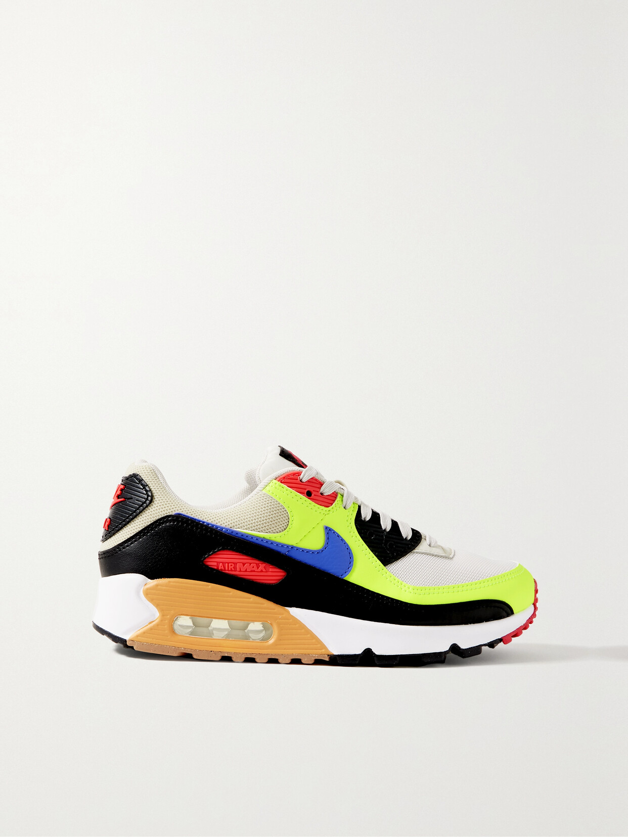 NIKE AIR MAX 90 RUBBER-TRIMMED LEATHER AND MESH SNEAKERS