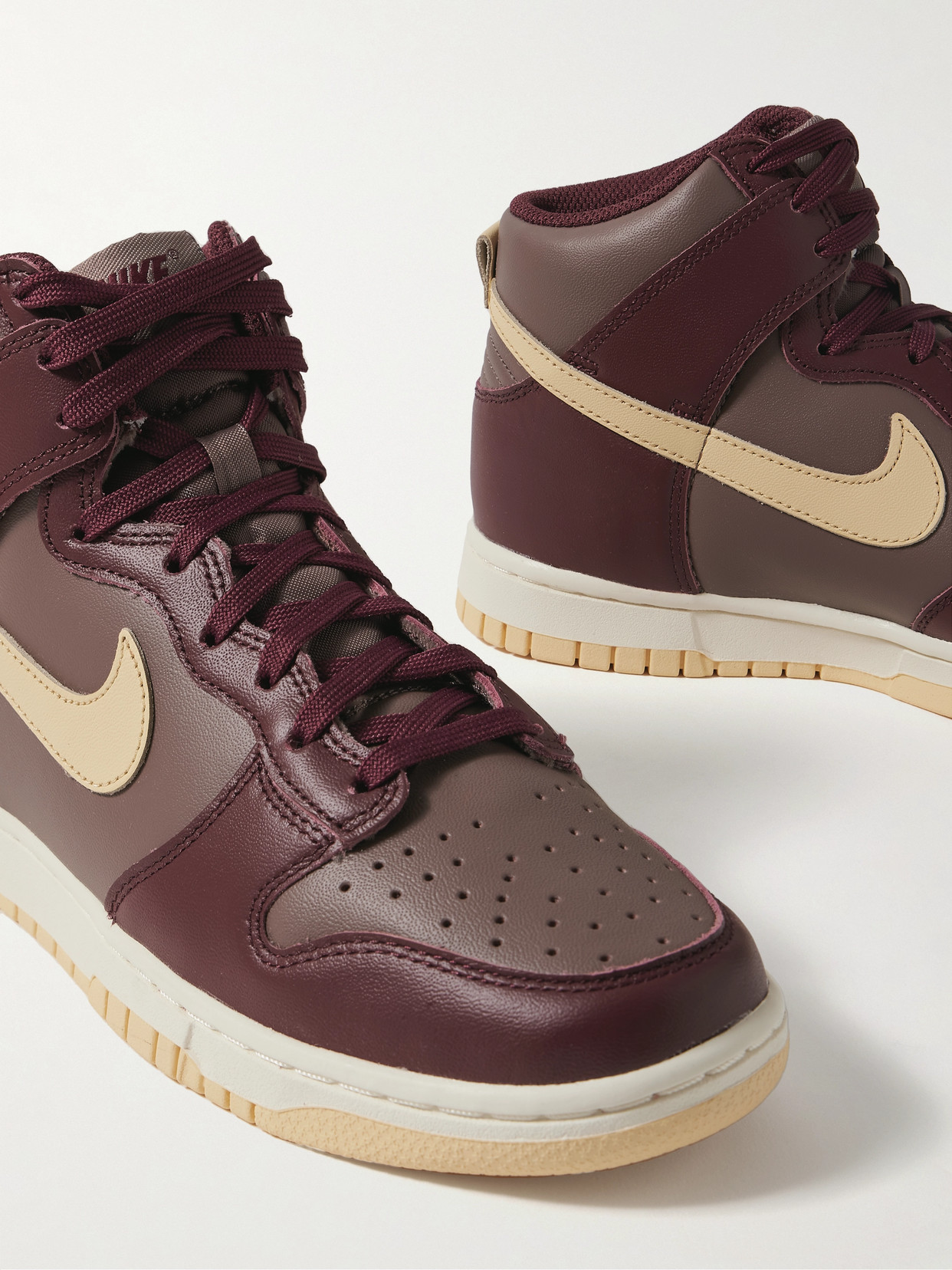 Shop Nike Dunk High Leather Sneakers In Burgundy