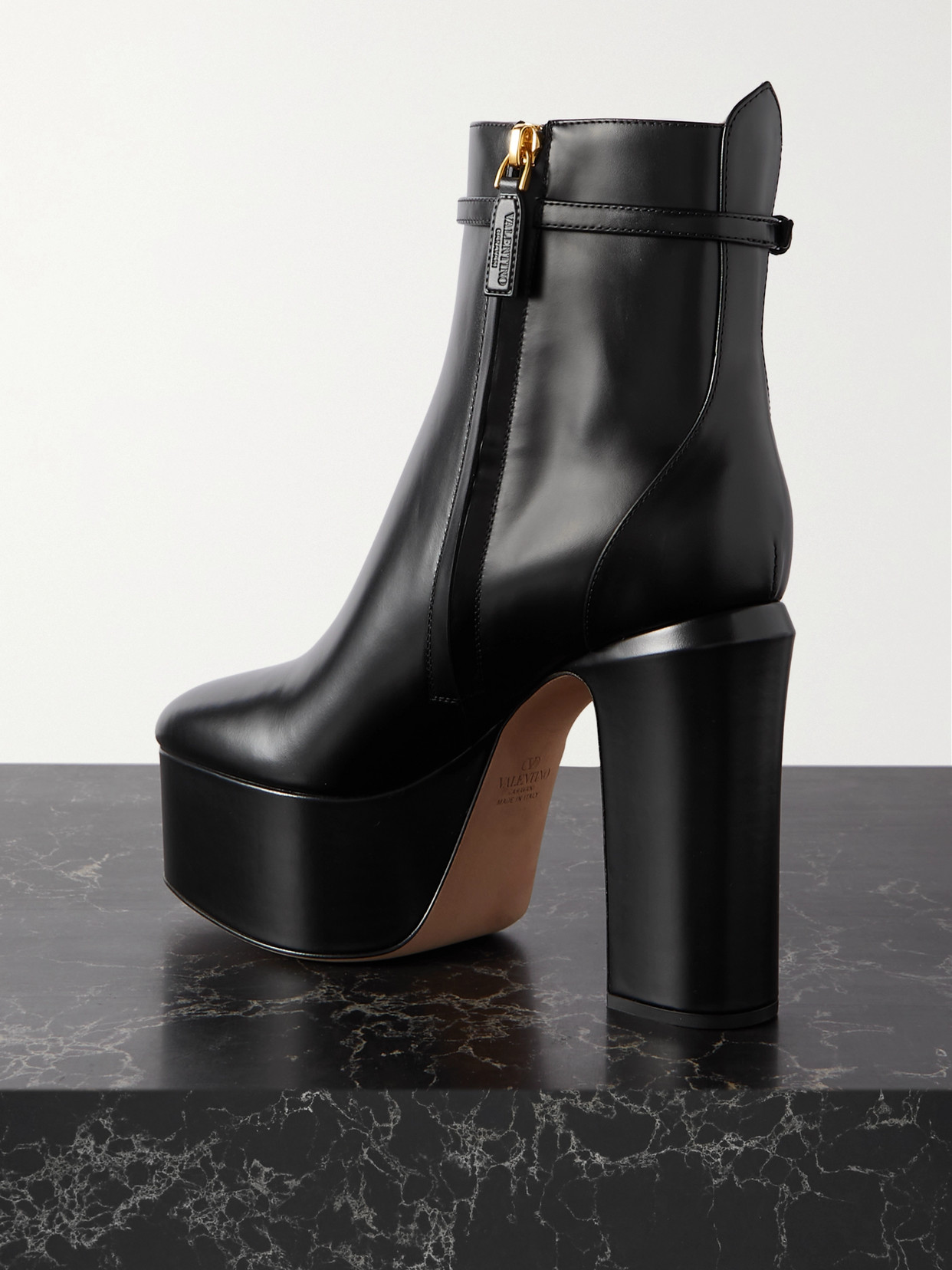 Valentino Tan-go 120 Leather Platform Ankle Boots In Black