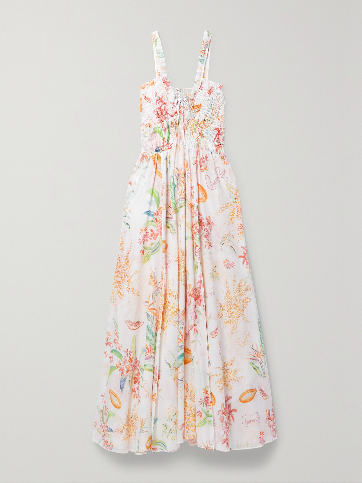 Charo Ruiz Coa Shirred Printed Cotton-voile Maxi Dress - Multi