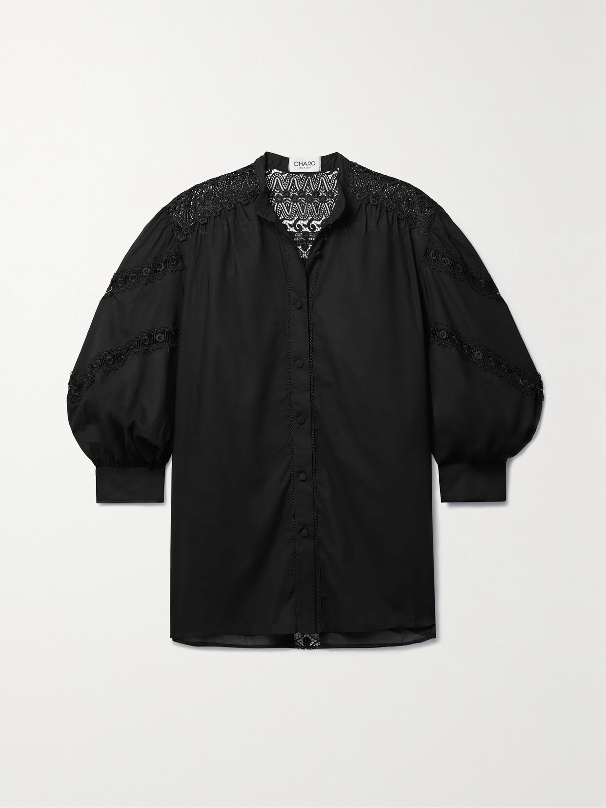 Charo Ruiz - Marian Lace-trimmed Cotton-voile Blouse - Black