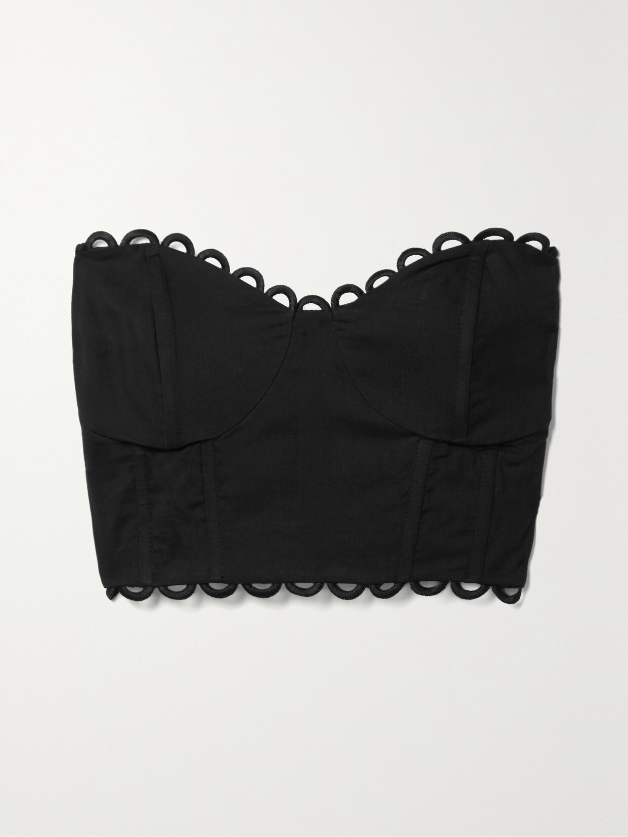 Charo Ruiz - Vio Cropped Scalloped Cotton-blend Bustier Top - Black