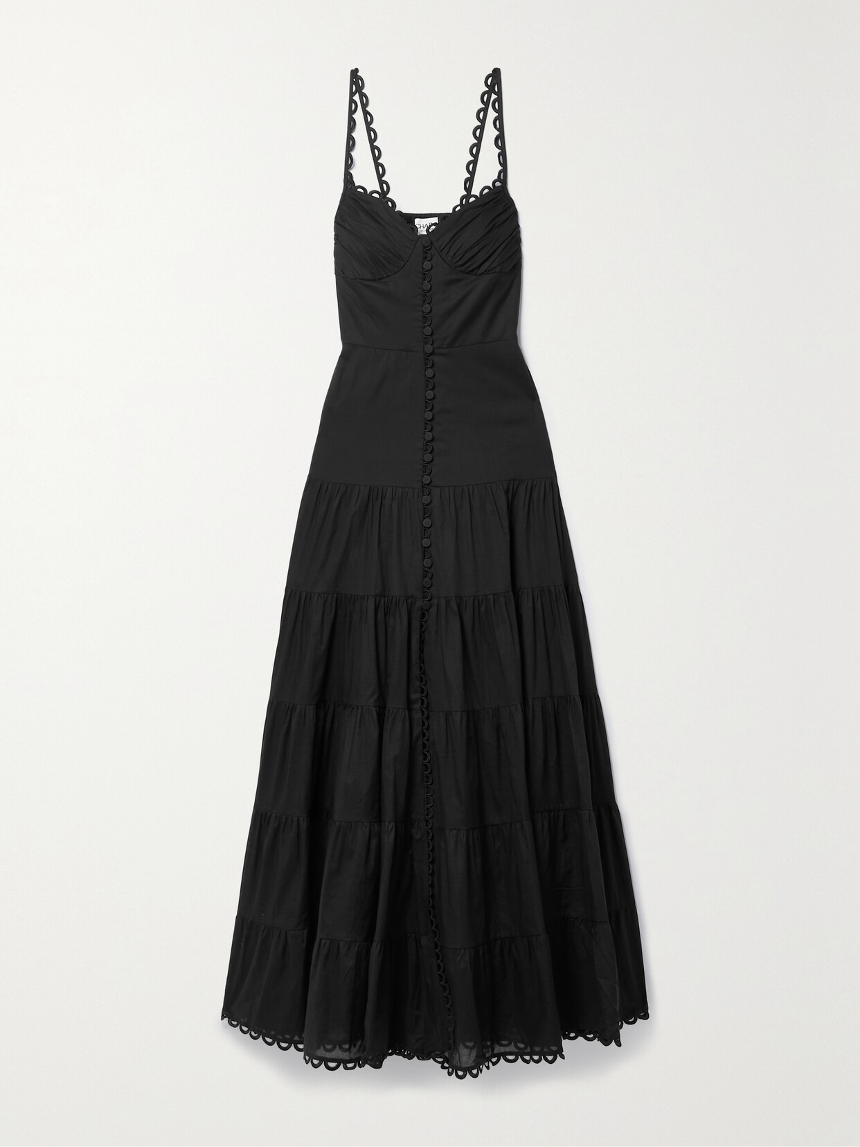 Charo Ruiz - Melia Tiered Cotton-blend Maxi Dress - Black