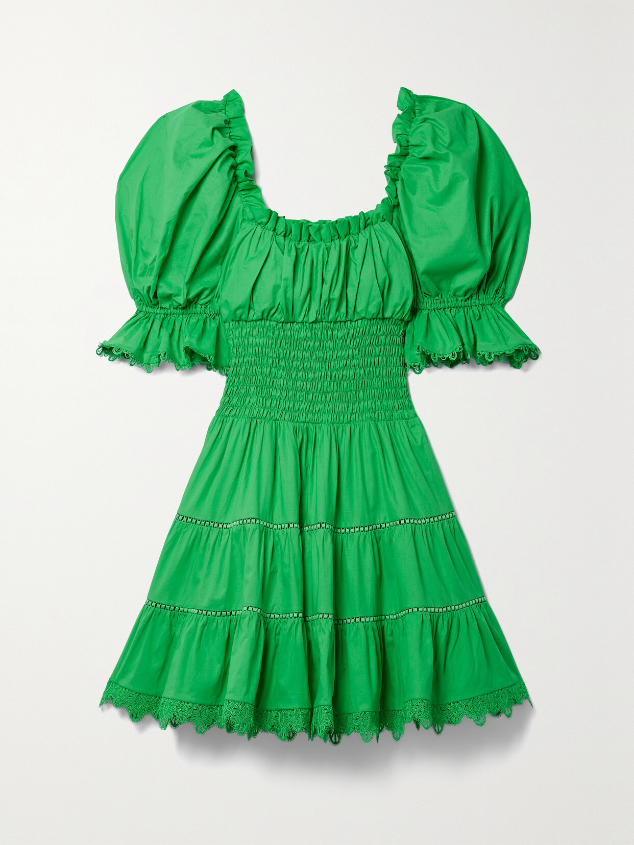 Charo Ruiz - Giulia Lace-trimmed Ruched Cotton-blend Poplin Mini Dress - Green