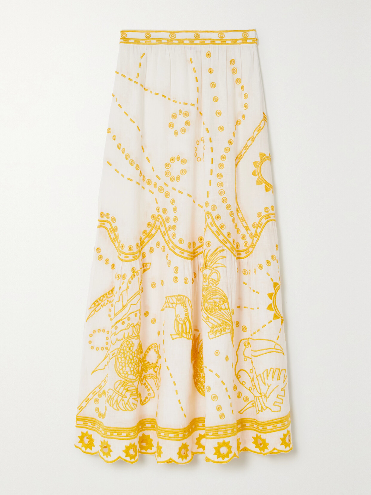 Eres - Ambra Scalloped Embroidered Linen Maxi Skirt - Yellow