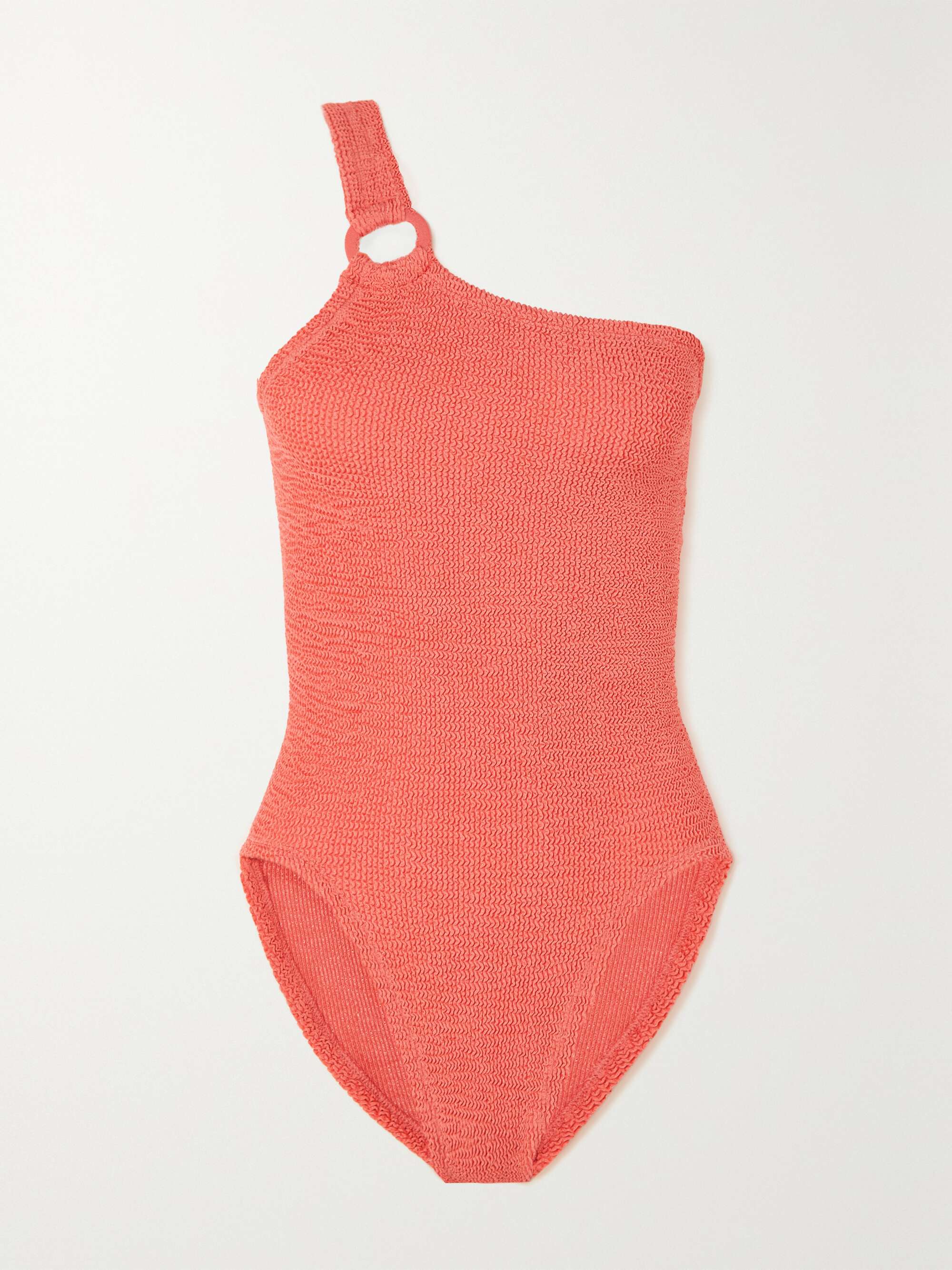 HUNZA G + Rose Inc Yasmeen one-shoulder seersucker swimsuit